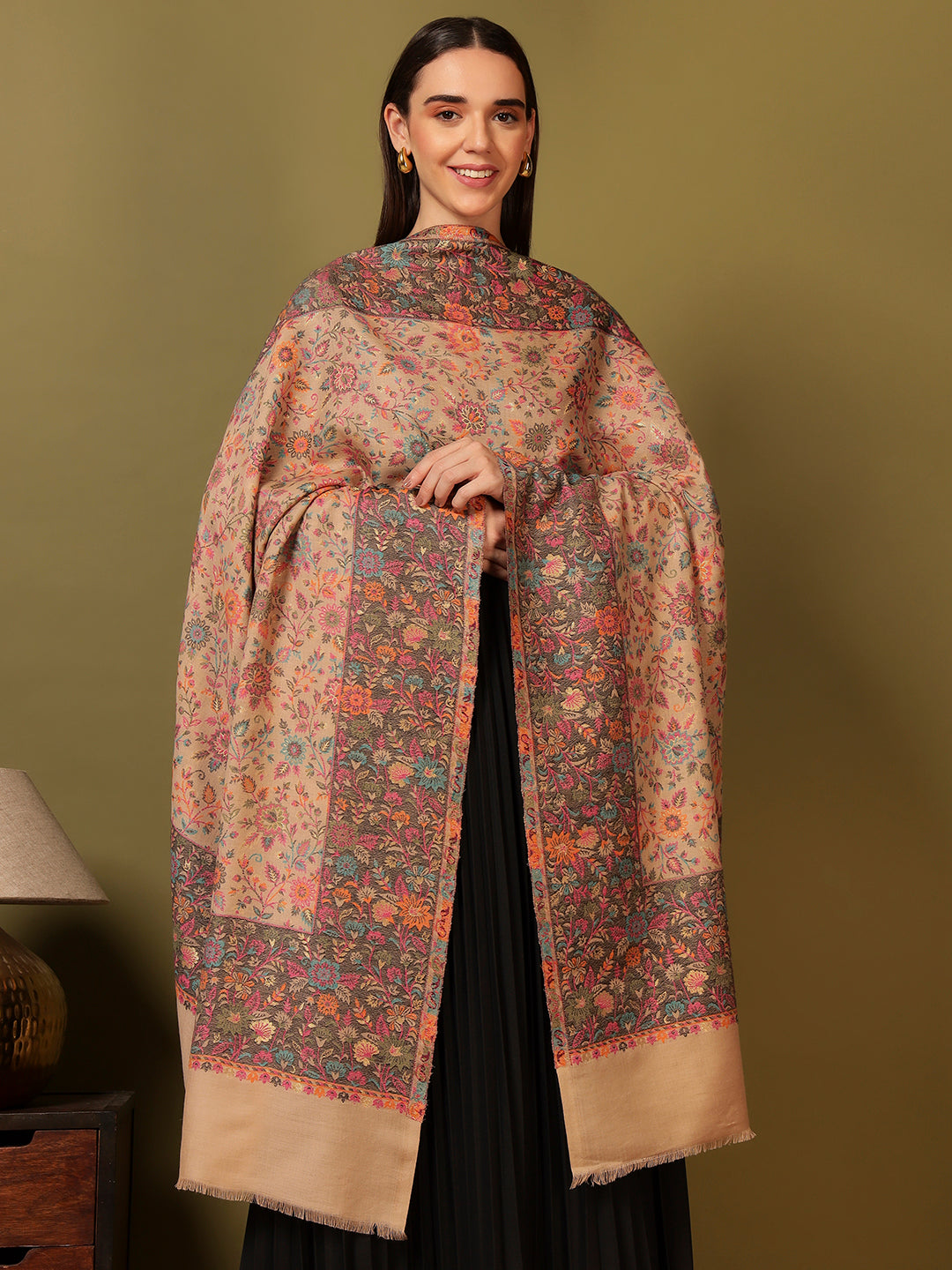 Pashmoda Women Mehar Kaani Wool Blend Kashmiri Shawl (Size: 101X203 CM)