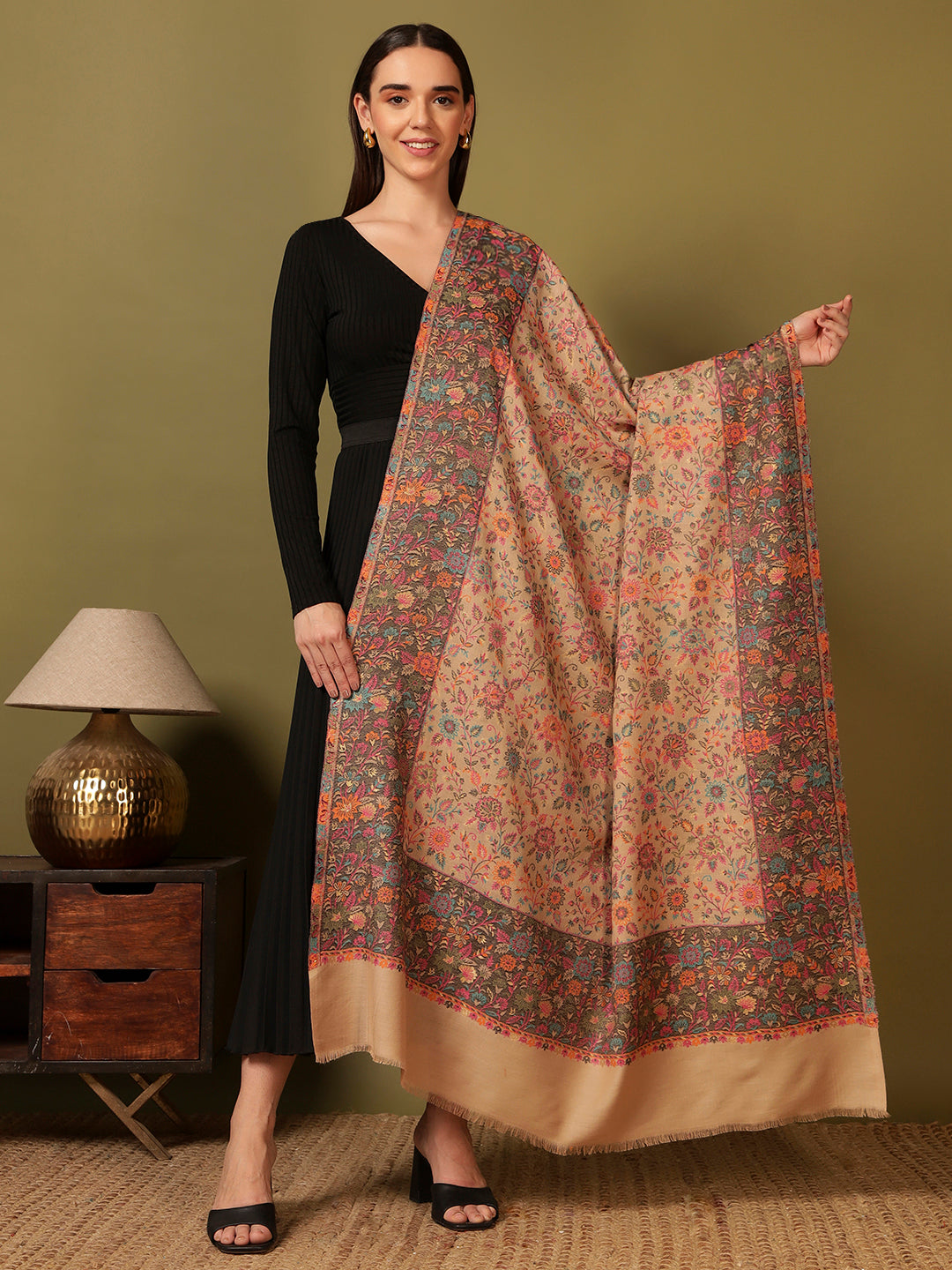 Pashmoda Women Mehar Kaani Wool Blend Kashmiri Shawl (Size: 101X203 CM)