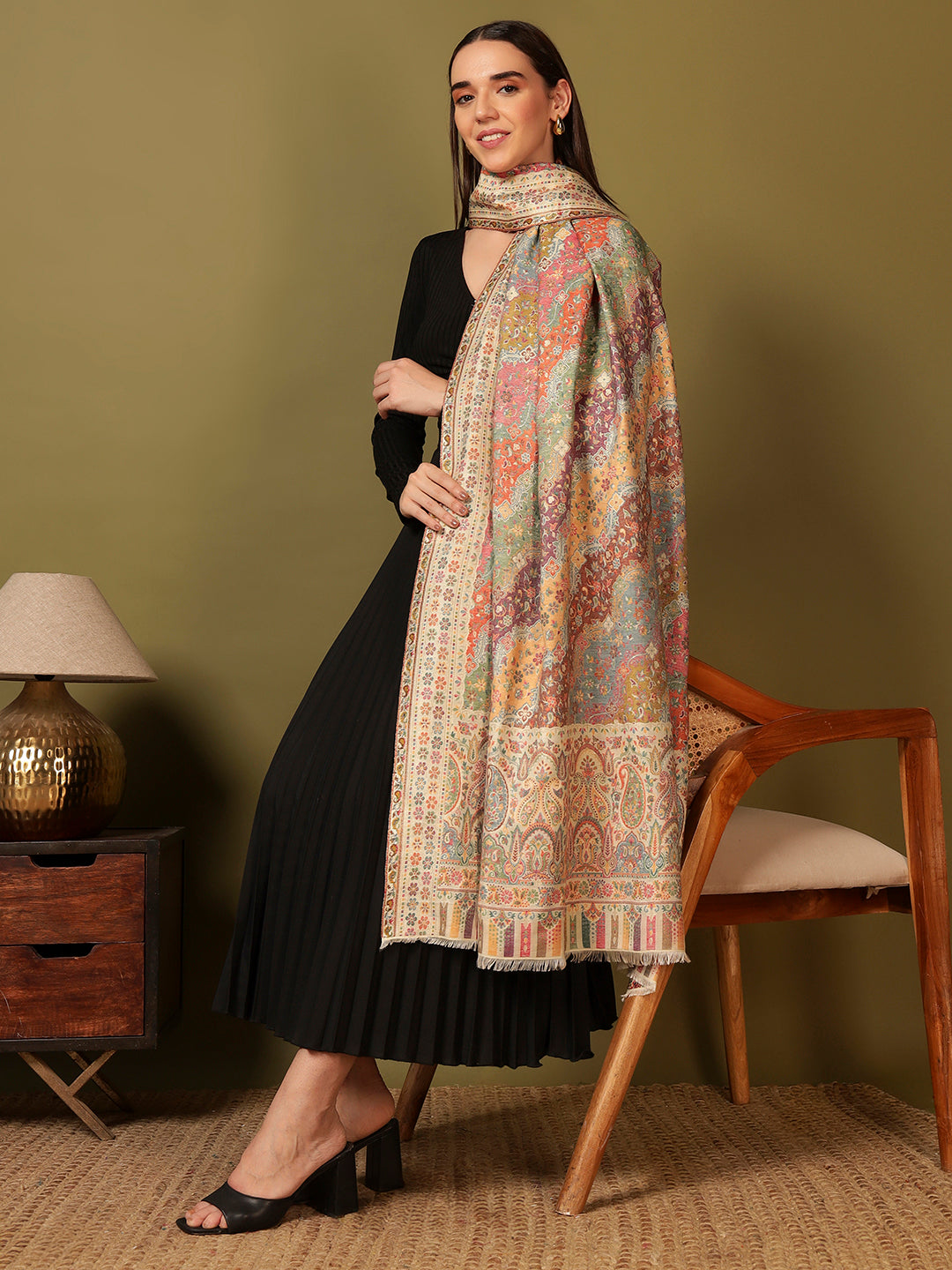 Pashmoda Women Libaas Zari Kaani Fine Wool Shawl (Size: 101X203 CM)