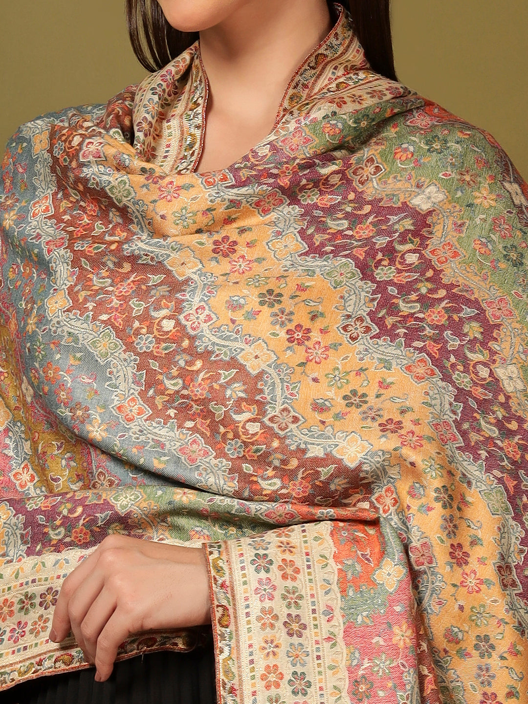 Pashmoda Women Libaas Zari Kaani Fine Wool Shawl (Size: 101X203 CM)