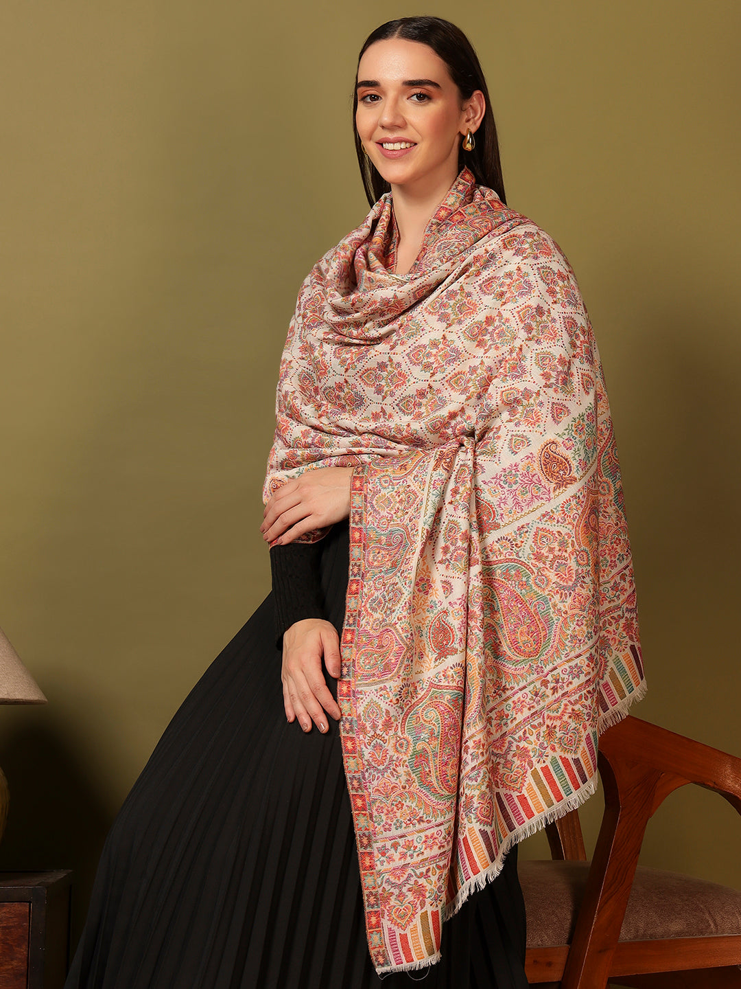 Pashmoda Women Gulraiz Kaani Wool Blend Kashmiri Shawl (Size: 101X203 CM)