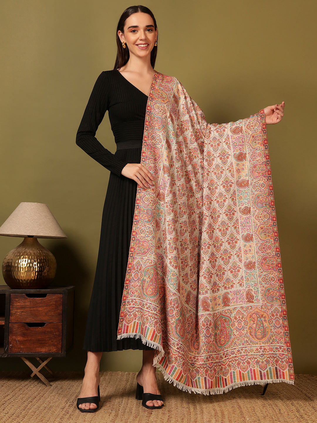 Pashmoda Women Gulraiz Kaani Wool Blend Kashmiri Shawl (Size: 101X203 CM)