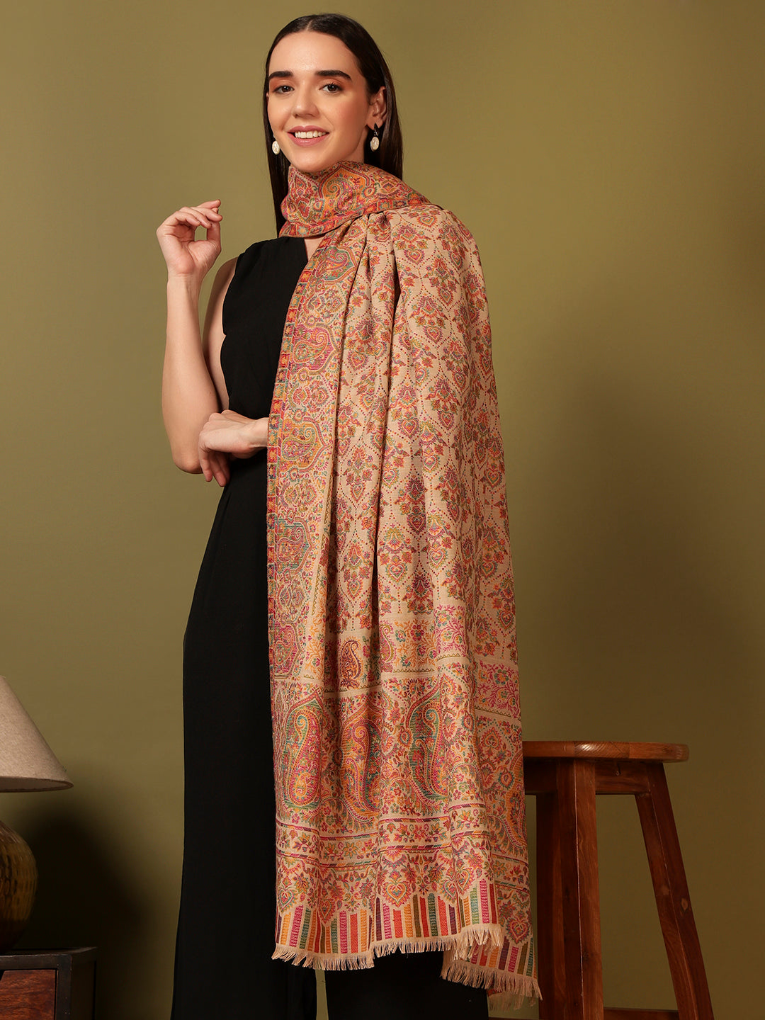 Pashmoda Women Gulraiz Kaani Wool Blend Kashmiri Shawl (Size: 101X203 CM)