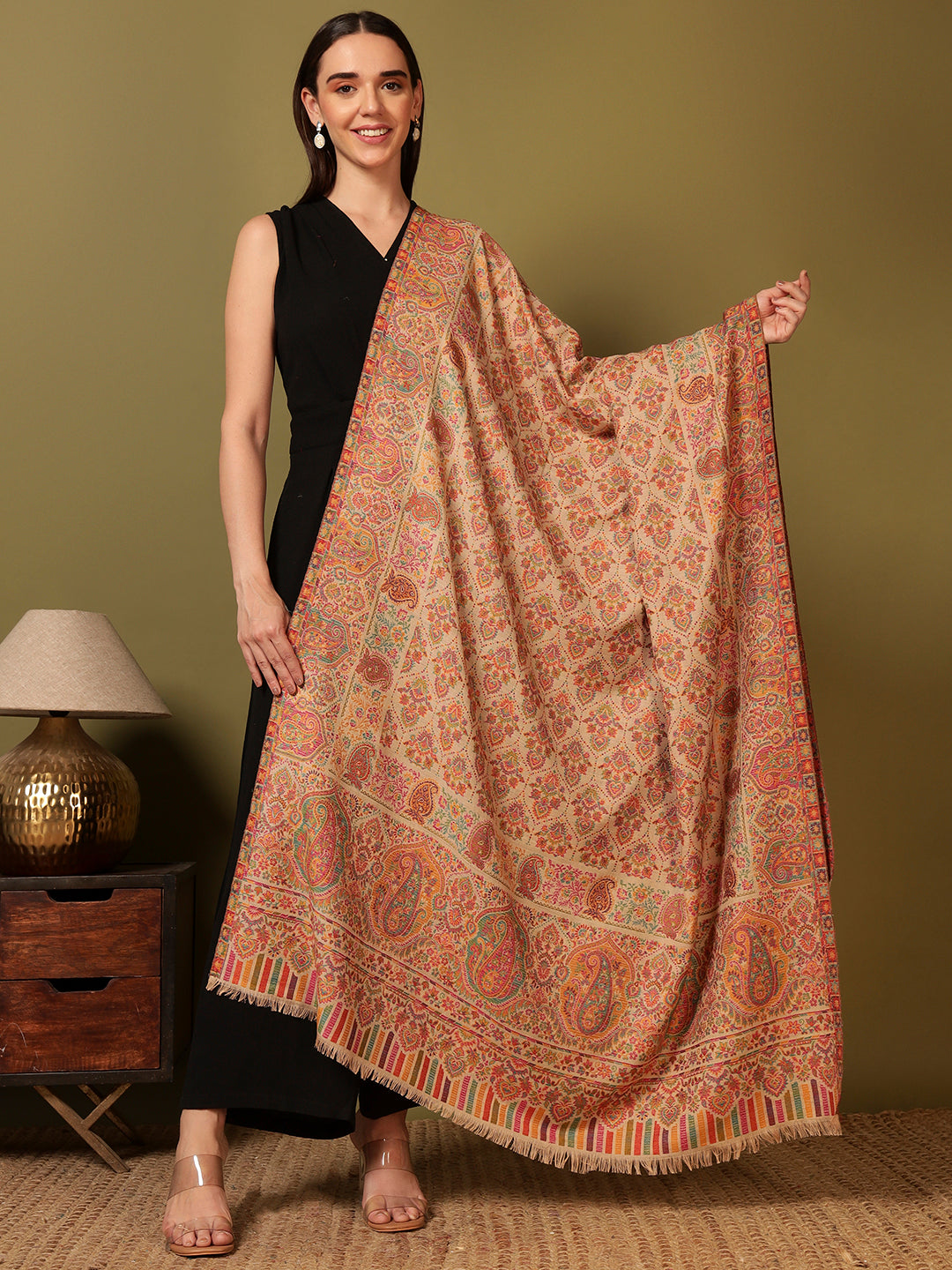 Pashmoda Women Gulraiz Kaani Wool Blend Kashmiri Shawl (Size: 101X203 CM)