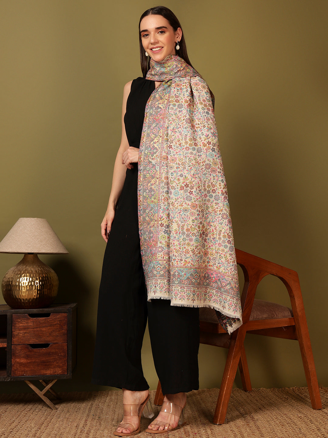 Pashmoda Women Nazrana Kaani Wool Blend Kashmiri Shawl (Size: 101X203 CM)