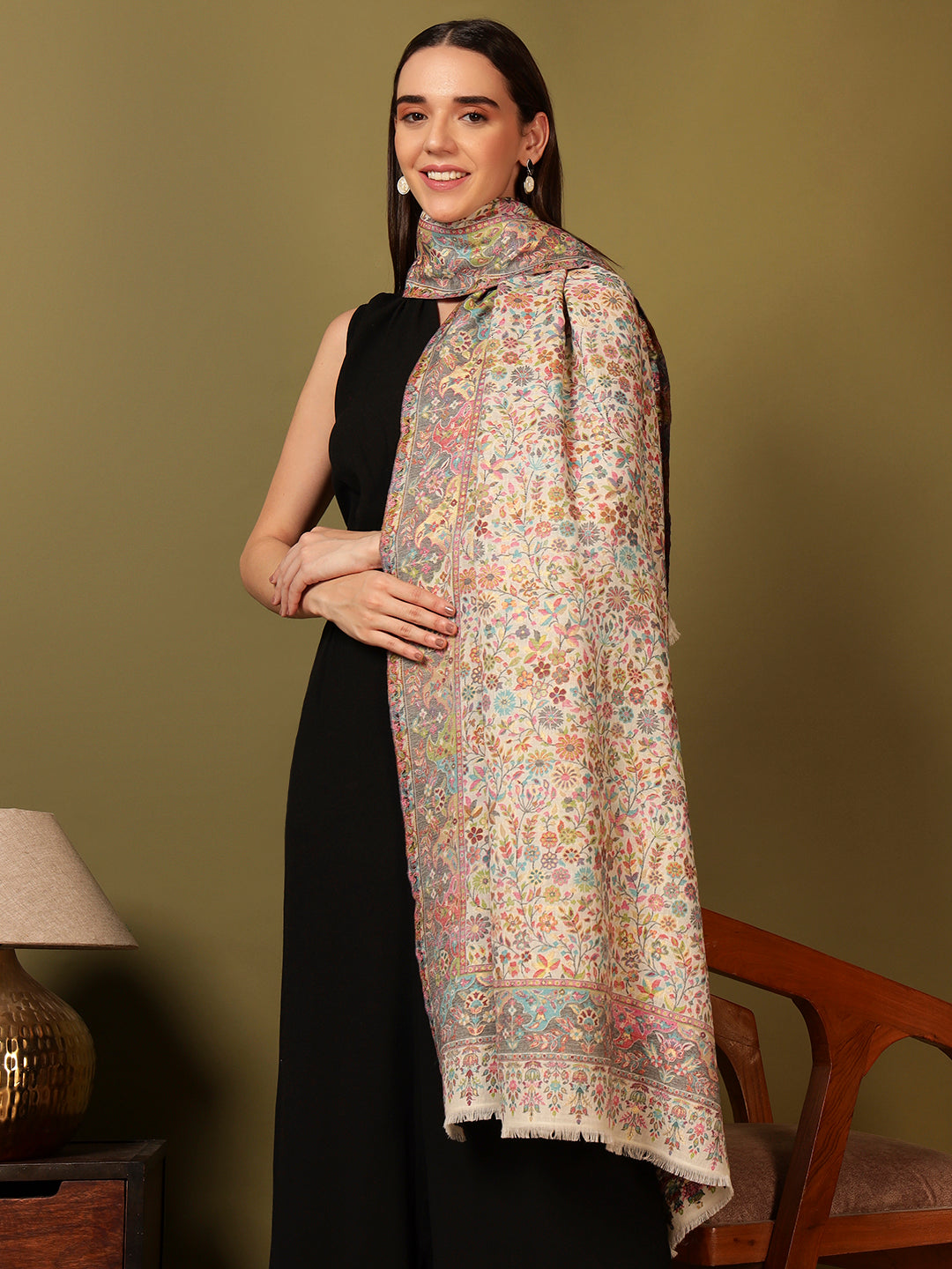 Pashmoda Women Nazrana Kaani Wool Blend Kashmiri Shawl (Size: 101X203 CM)