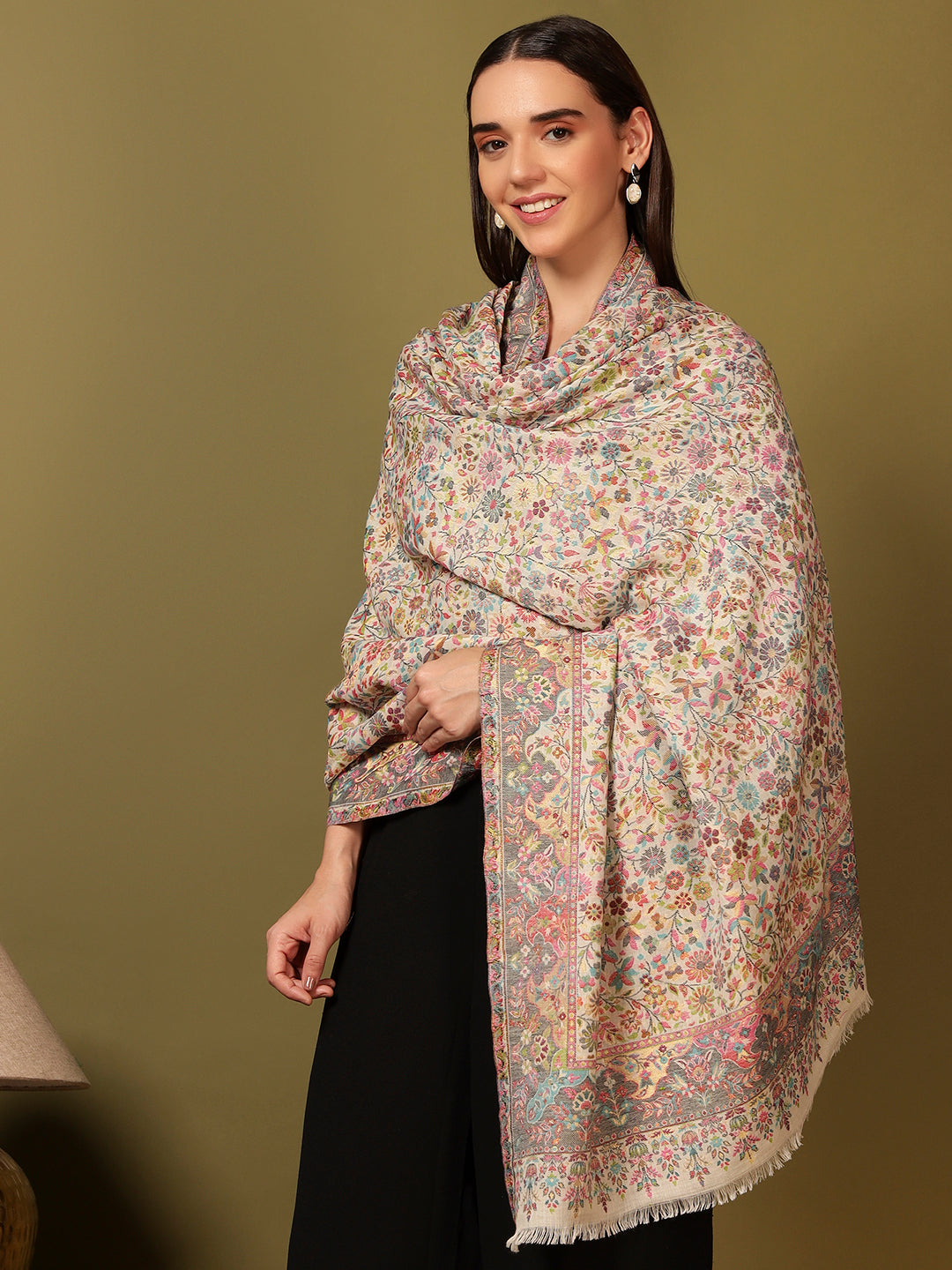 Pashmoda Women Nazrana Kaani Wool Blend Kashmiri Shawl (Size: 101X203 CM)