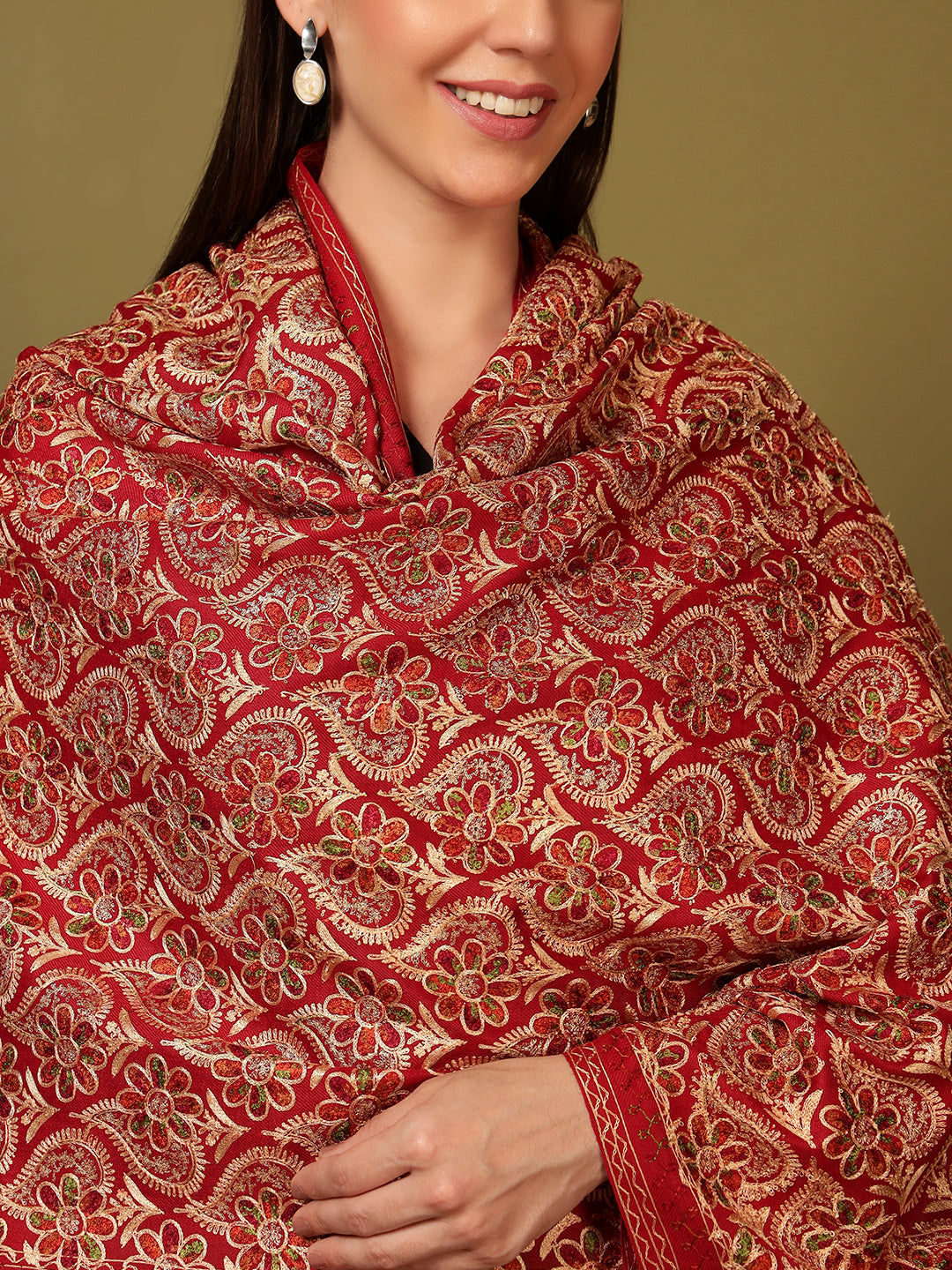 Pashmoda Women Kashish Fine Wool Nalki Embroidered Stole (Size : 71X203 CM)