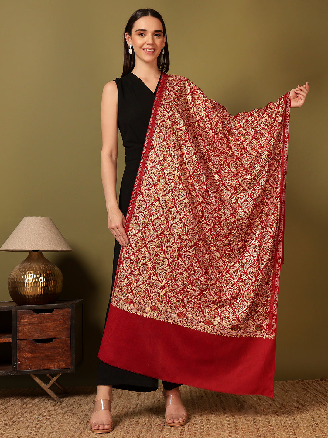 Pashmoda Women Kashish Fine Wool Nalki Embroidered Stole (Size : 71X203 CM)
