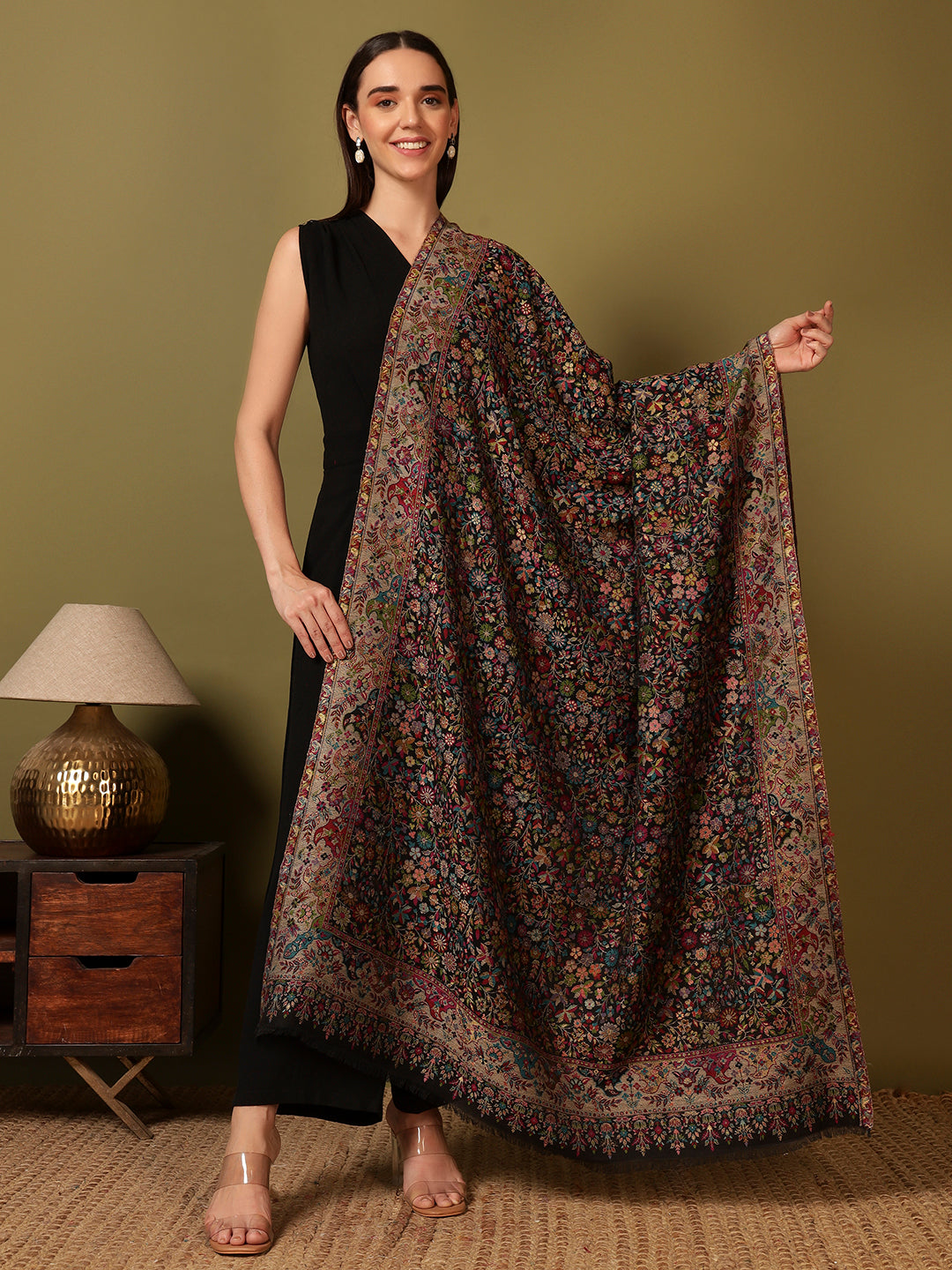 Pashmoda Women Nazrana Kaani Wool Blend Kashmiri Shawl (Size: 101X203 CM)