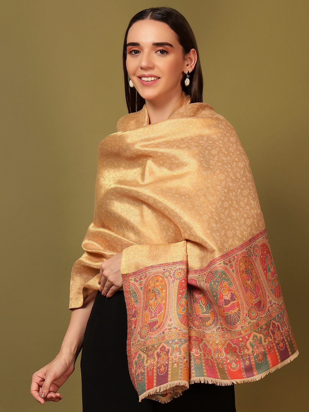 Pashmoda Women Silsila Zari Kaani Fine Wool Shawl (Size: 101X203 CM)