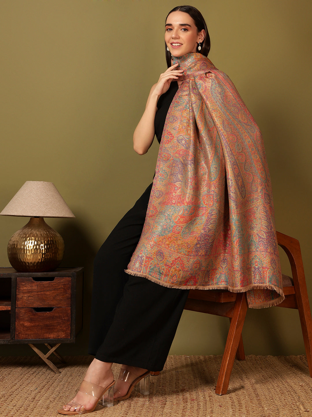 Pashmoda Women Naazneen Kaani Wool Blend Kashmiri Shawl (Size: 101X203 CM)