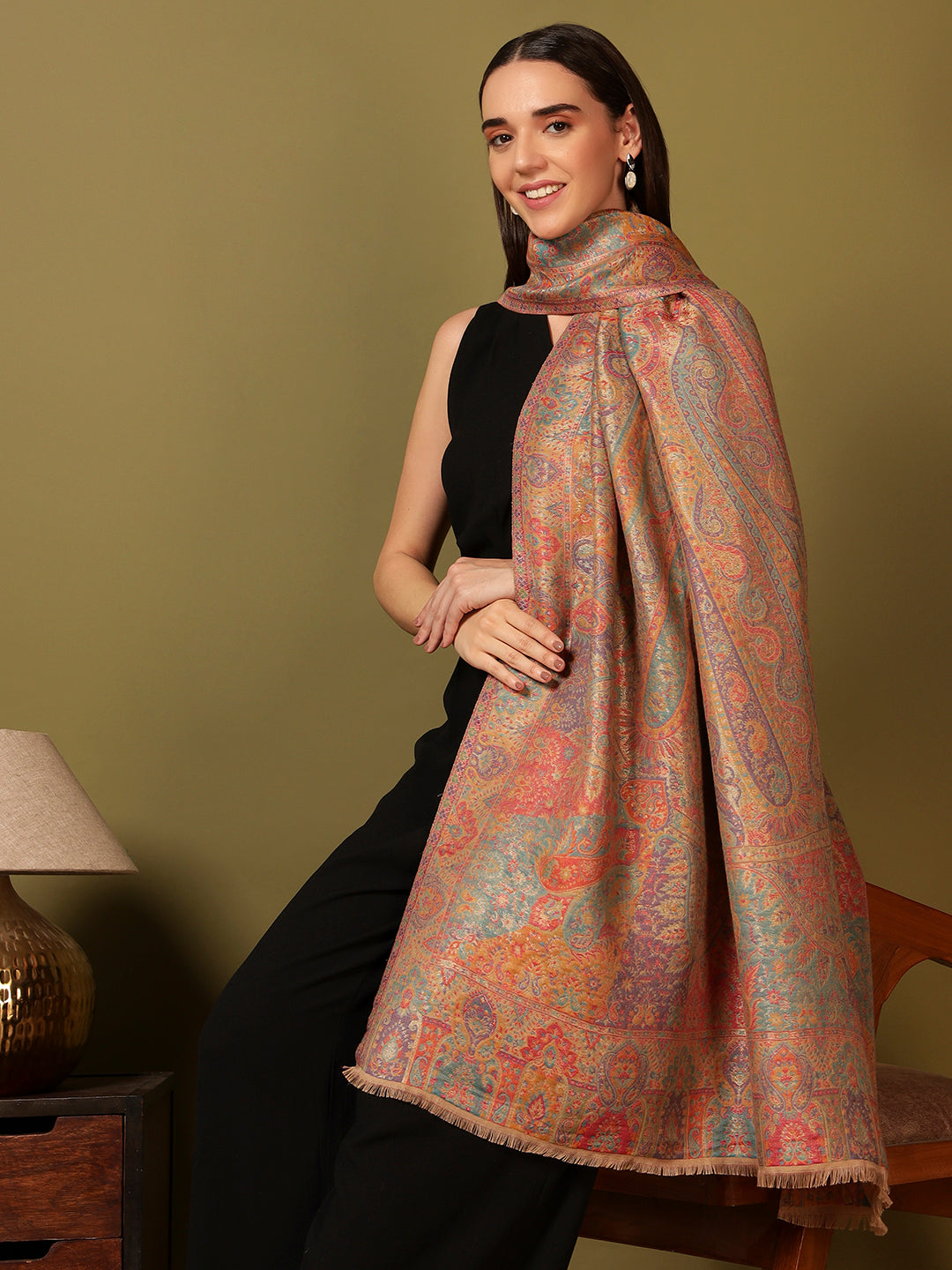 Pashmoda Women Naazneen Kaani Wool Blend Kashmiri Shawl (Size: 101X203 CM)