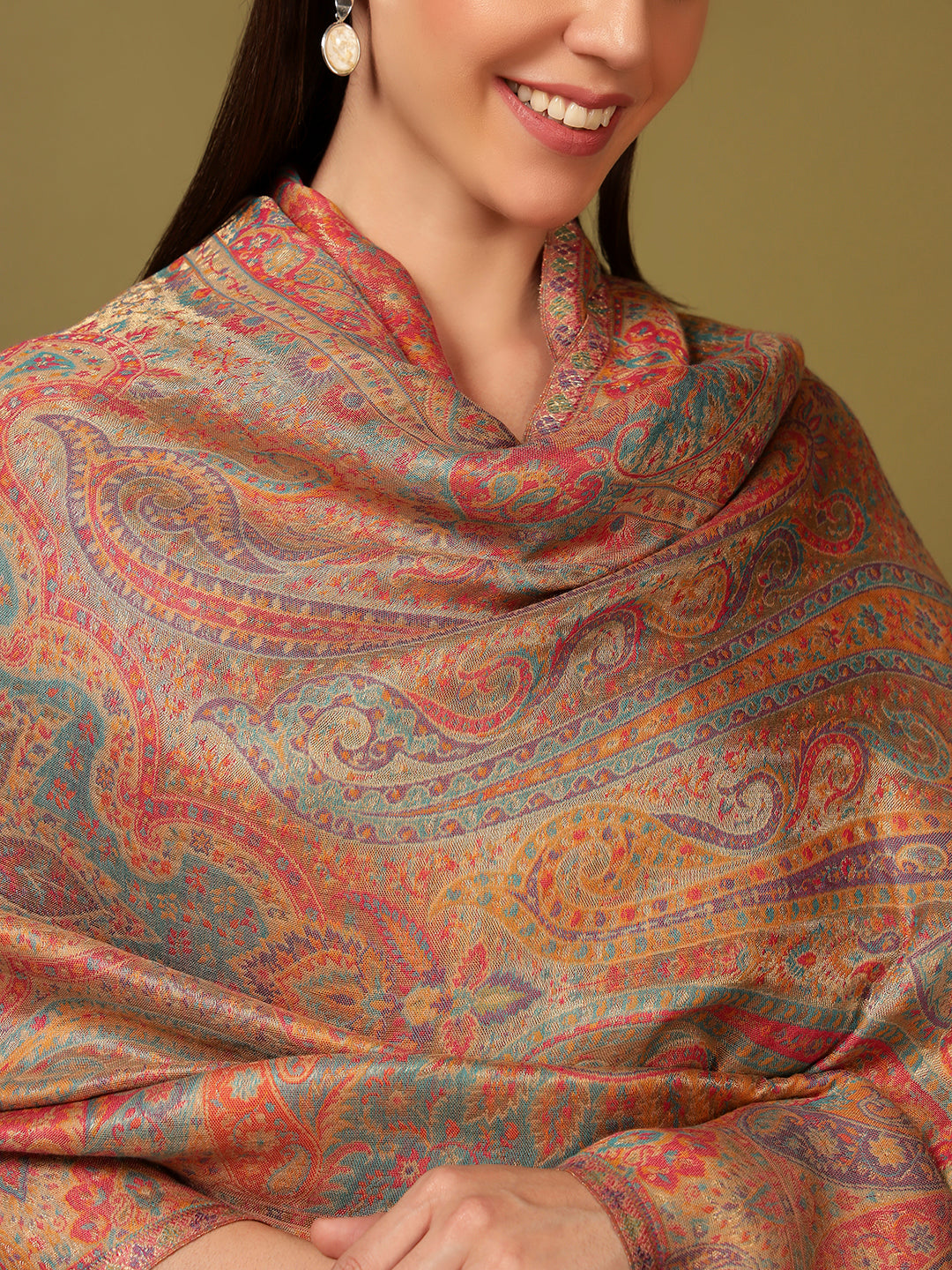 Pashmoda Women Naazneen Kaani Wool Blend Kashmiri Shawl (Size: 101X203 CM)