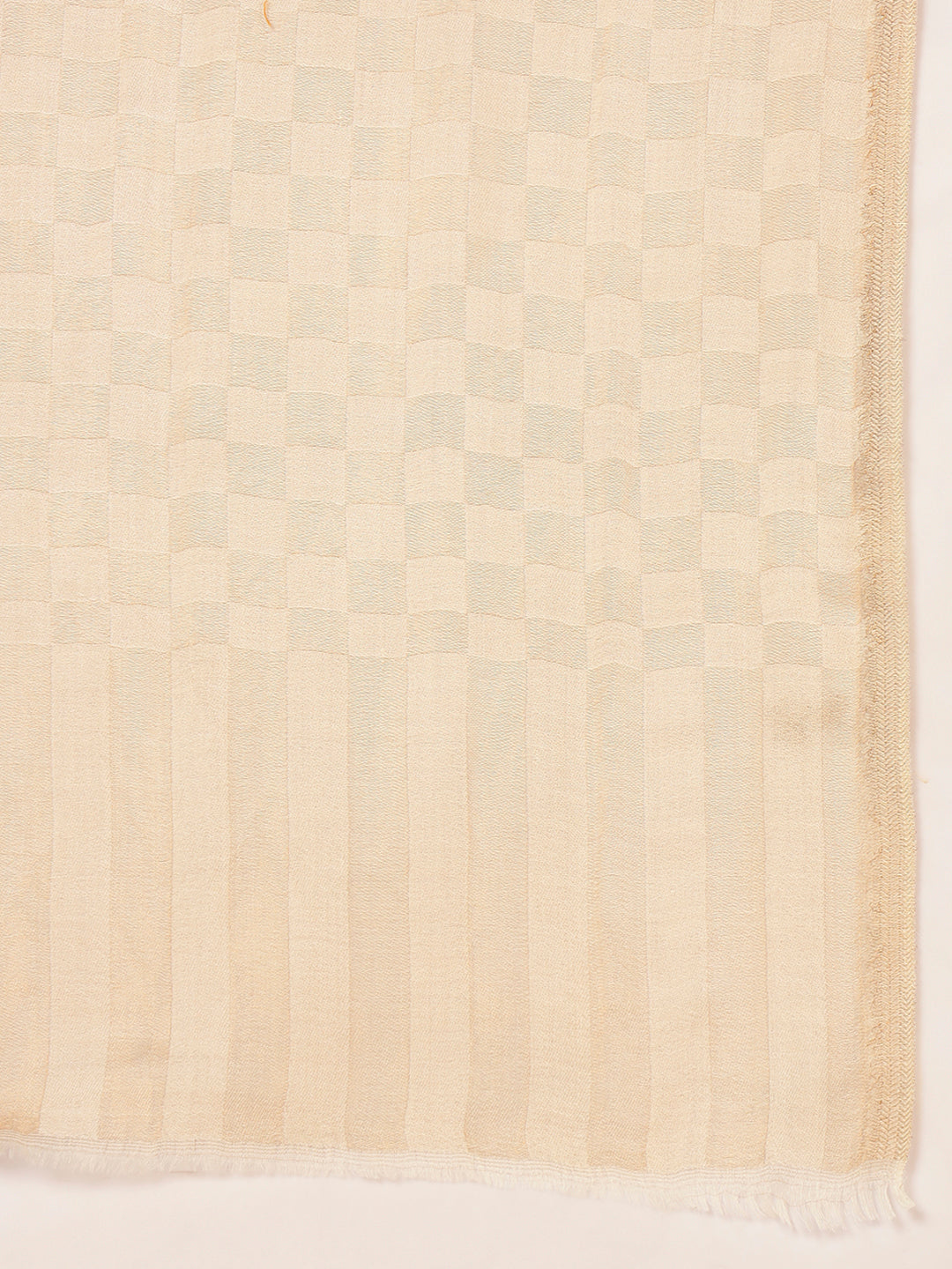 Pashmoda Women Champagne Check Reversible Zari Moonlight Fine Wool Stole (Size: 71x203 Cm)