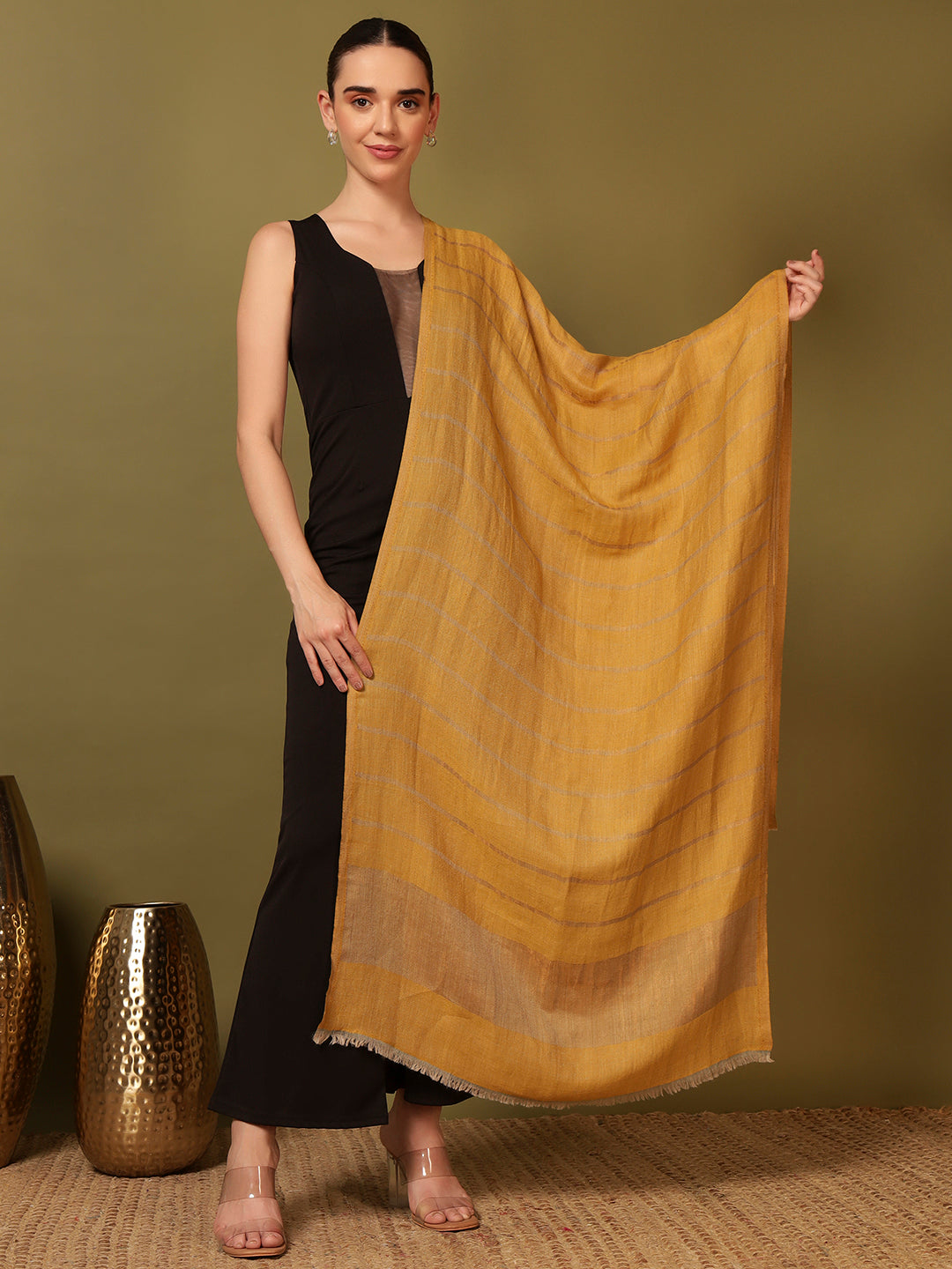 Pashmoda Women Parallel Grace Reversible Zari Moonlight Fine Wool Stole (Size: 71x203 Cm)