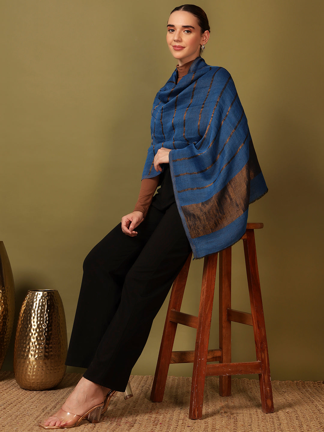 Pashmoda Women Parallel Grace Reversible Zari Moonlight Fine Wool Stole (Size: 71x203 Cm)