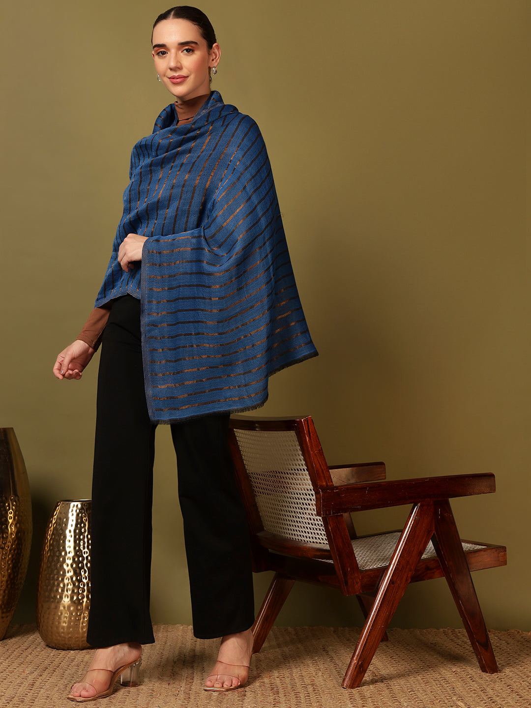 Pashmoda Women Golden Mirage Reversible Zari Moonlight Fine Wool Stole (Size: 71x203 Cm)