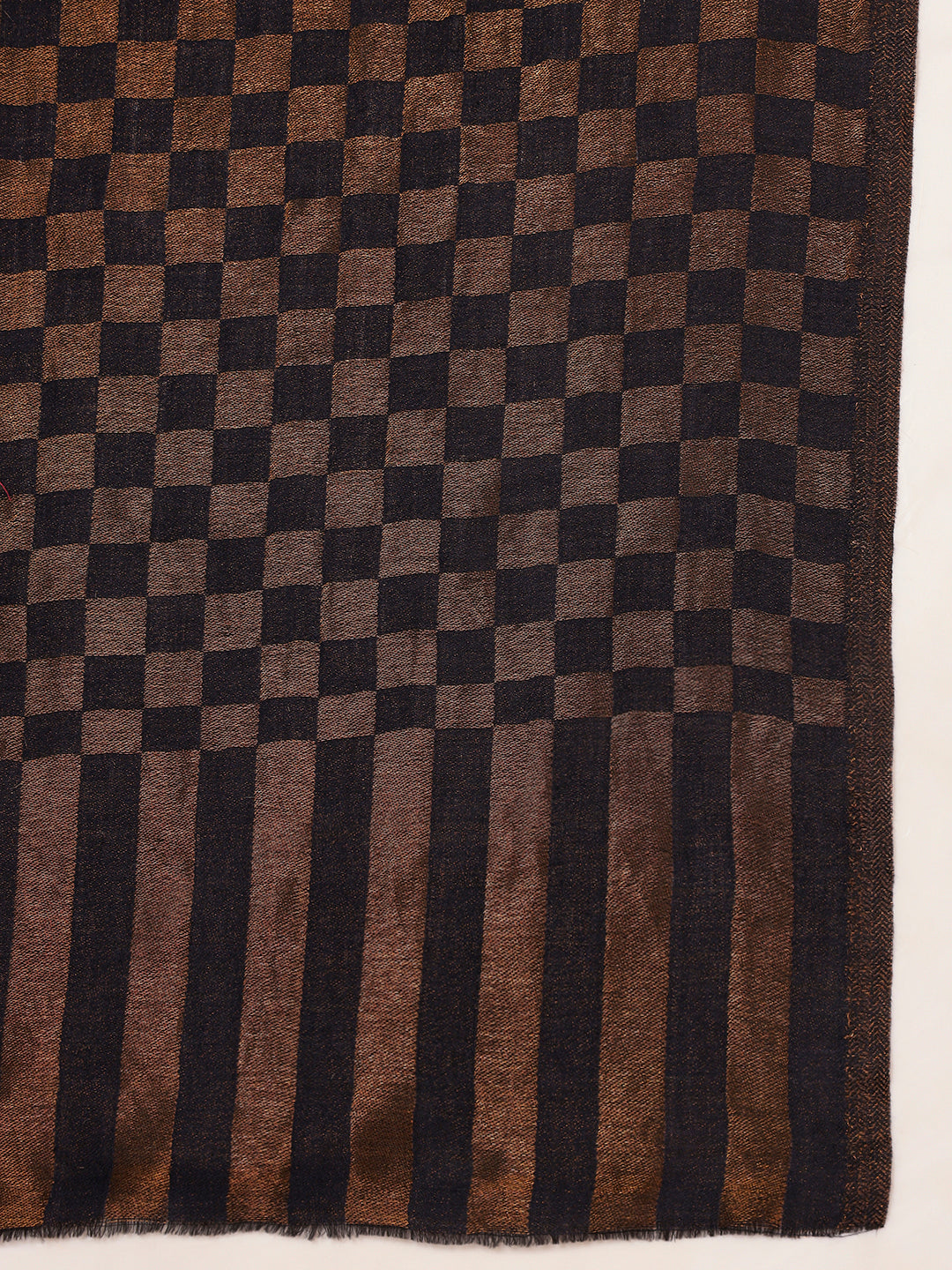 Pashmoda Women Champagne Check Reversible Zari Moonlight Fine Wool Stole (Size: 71x203 Cm)