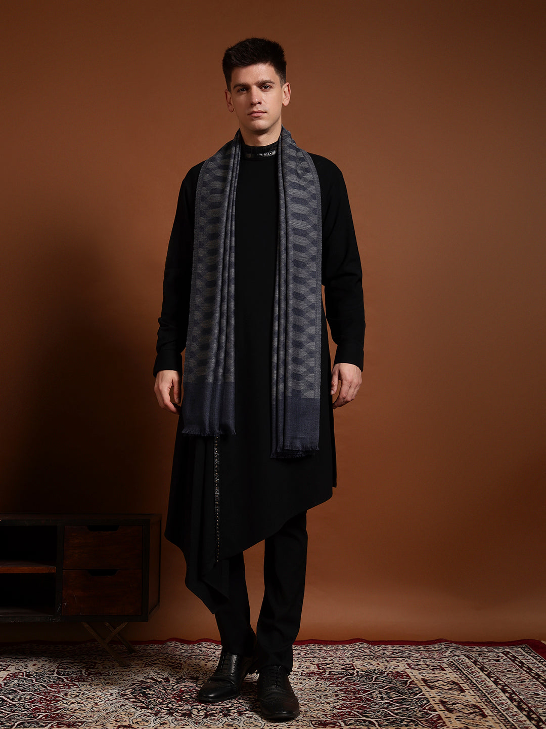 Men Kavya Ikat 100% Pure Wool Checkered Stole