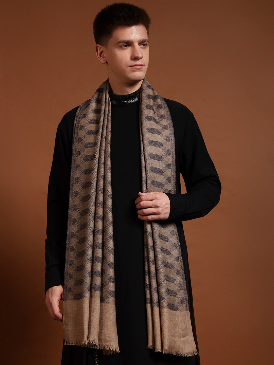 Men Kavya Ikat 100% Pure Wool Checkered Stole
