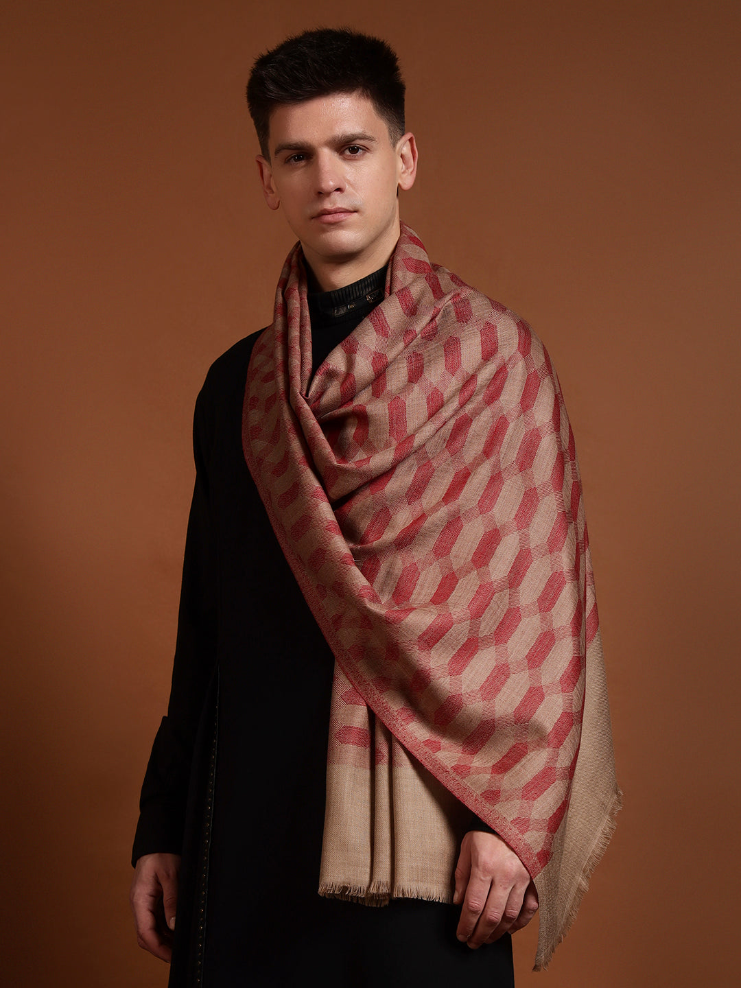 Men Kavya Ikat 100% Pure Wool Checkered Stole