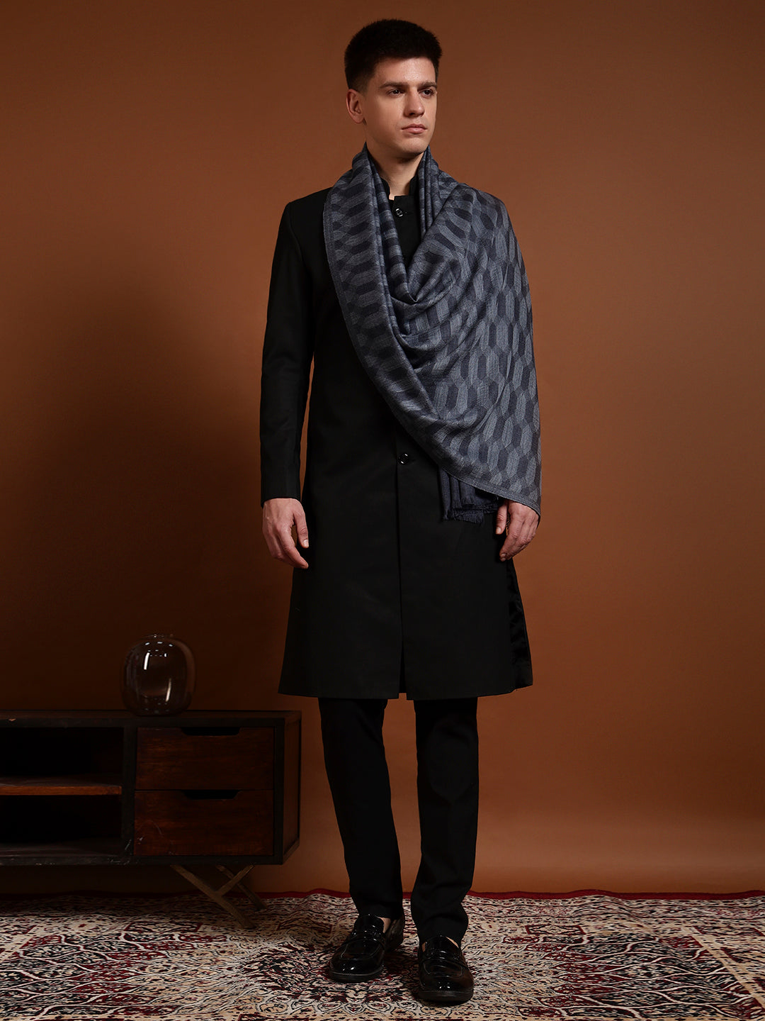 Men Kavya Ikat 100% Pure Wool Checkered Stole
