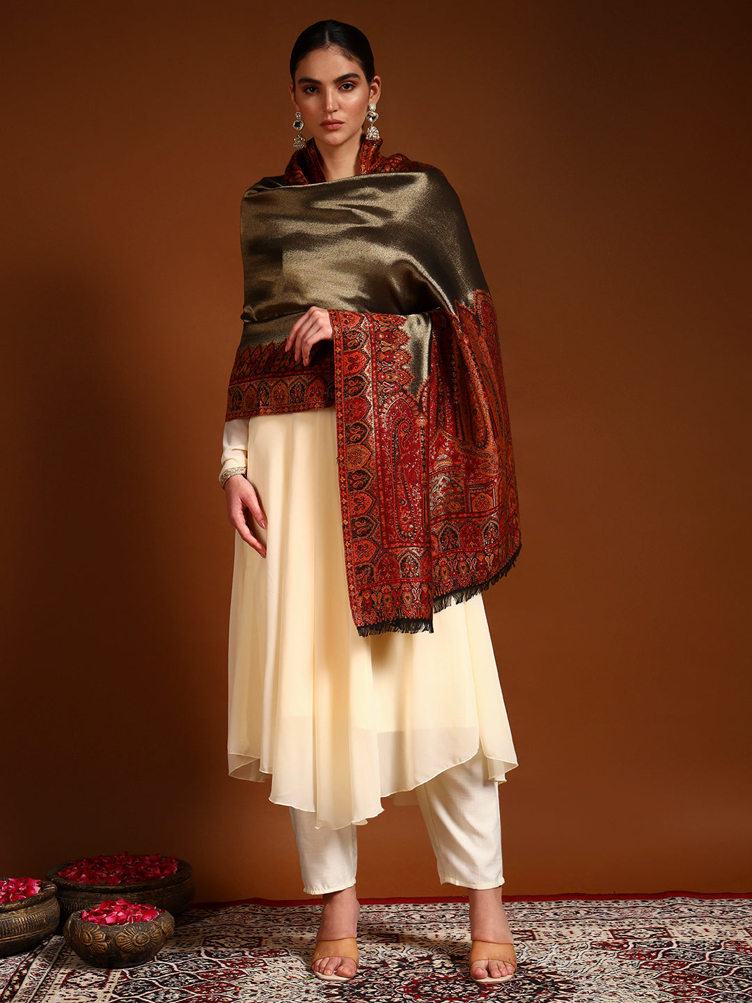 Pashmoda Women Zarvash Zari Kaani Fine Wool Shawl (Size: 101X203 CM)