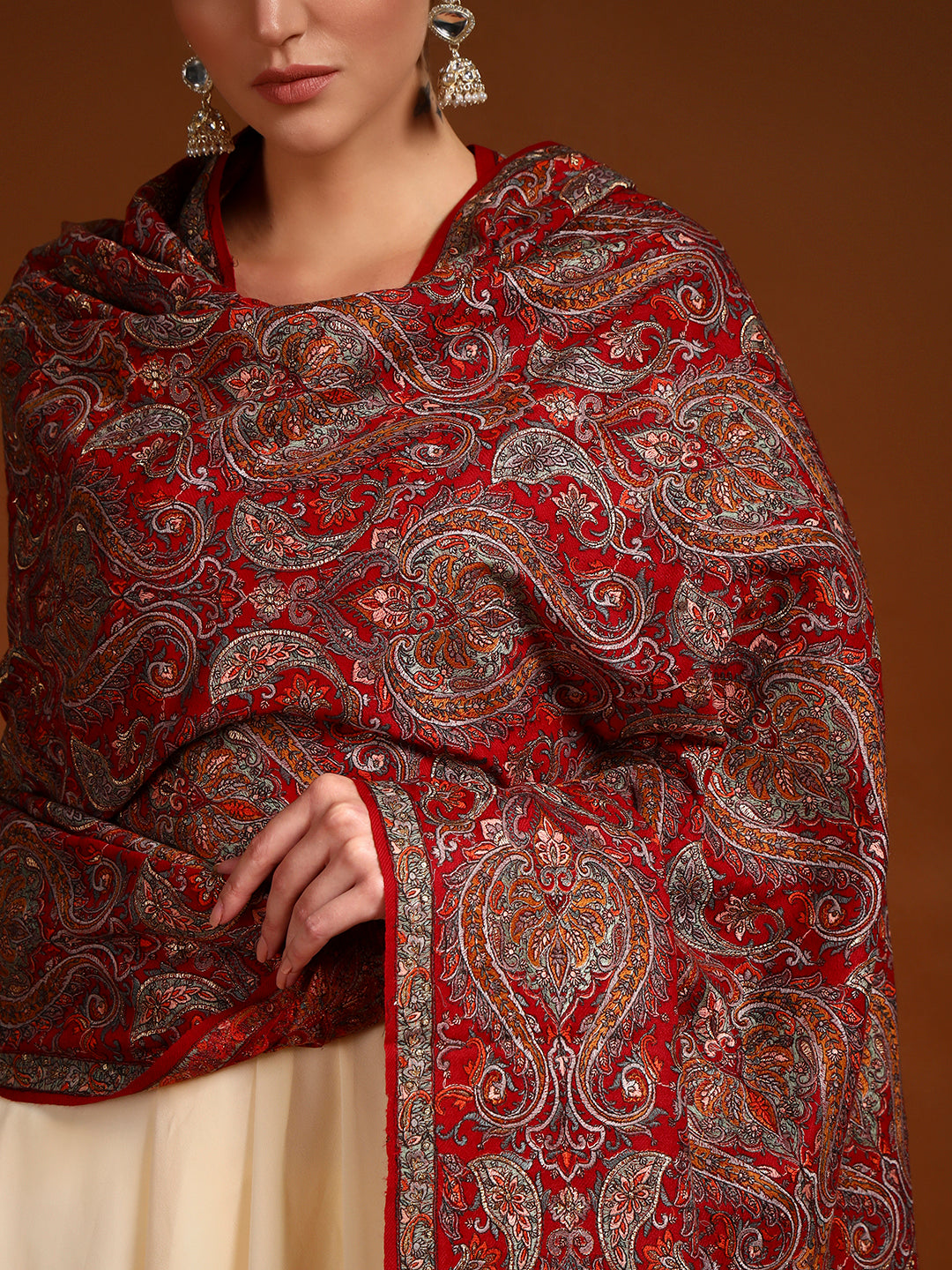 Pashmoda Women Rehnan 100% Pure Wool Sozni Hand Embroidered Shawl (Size: 101x203 Cm)