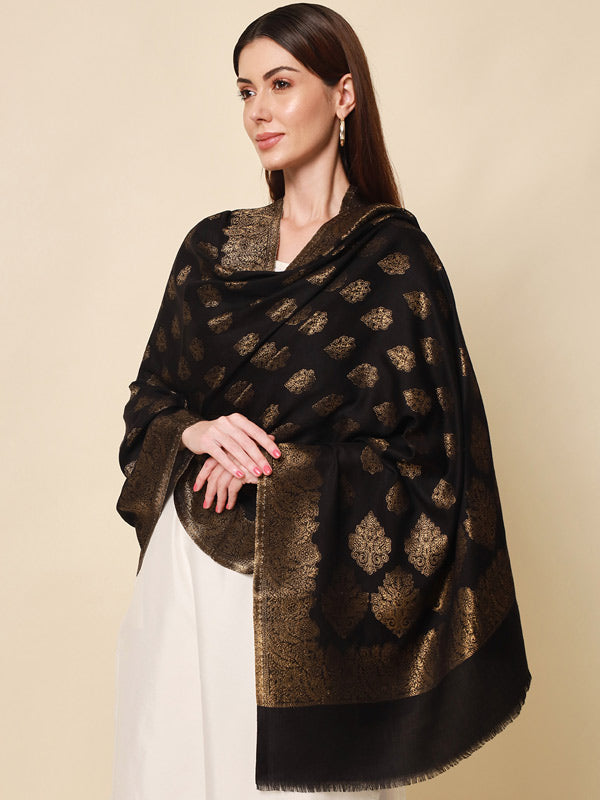 Women's Kaani Stole with Silky Zari Weave, Shawl, Wrap (Size 72X208 CM)