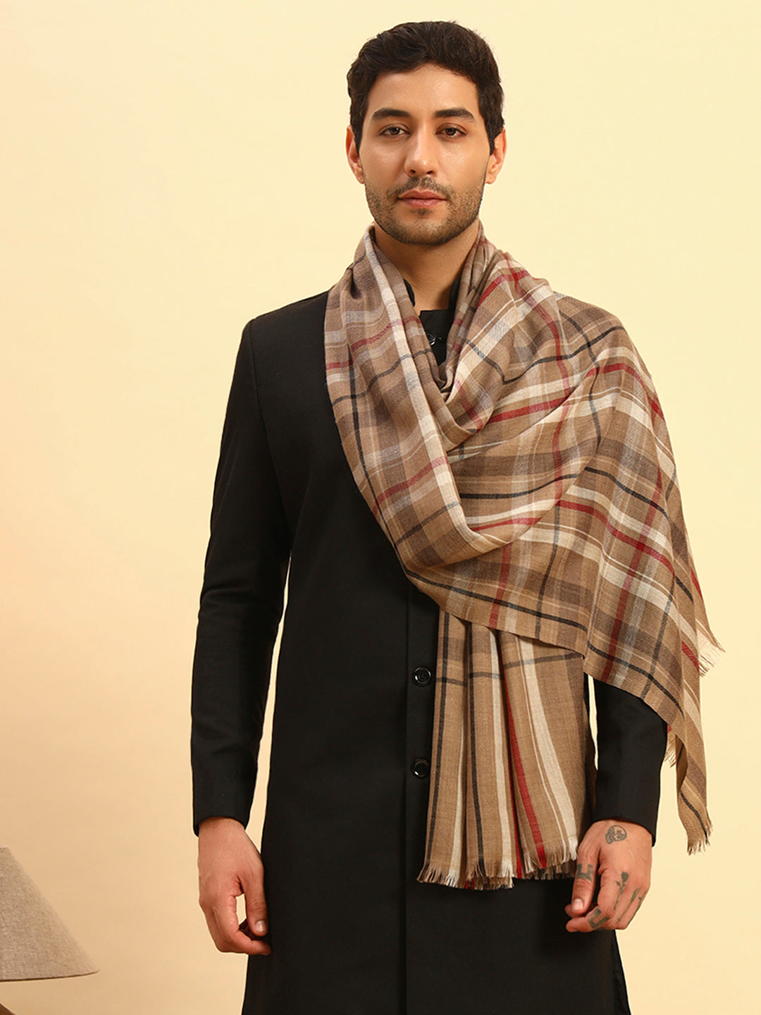 Pashmoda Men Saaz 100% Pure Wool Checkered Stole (71X203cm)