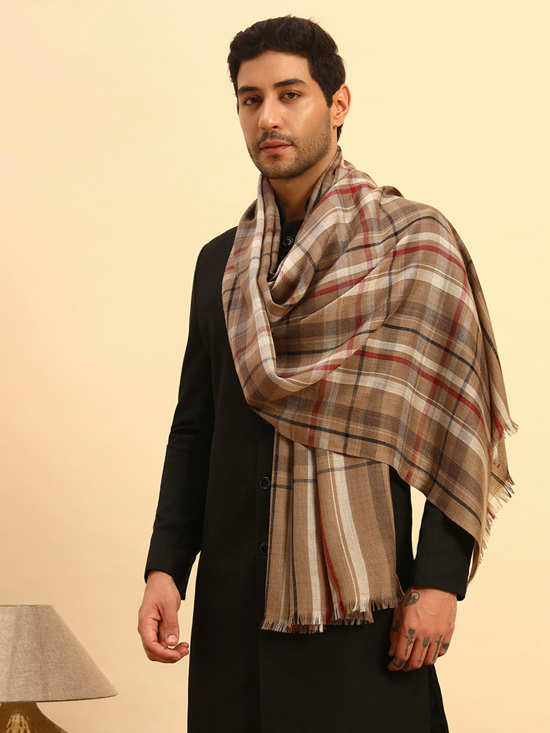 Pashmoda Men Saaz 100% Pure Wool Checkered Stole (71X203cm)