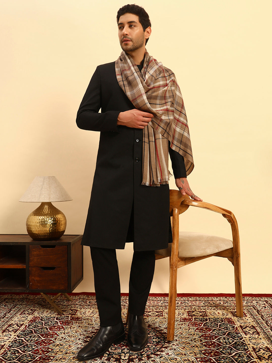 Pashmoda Men Saaz 100% Pure Wool Checkered Stole (71X203cm)