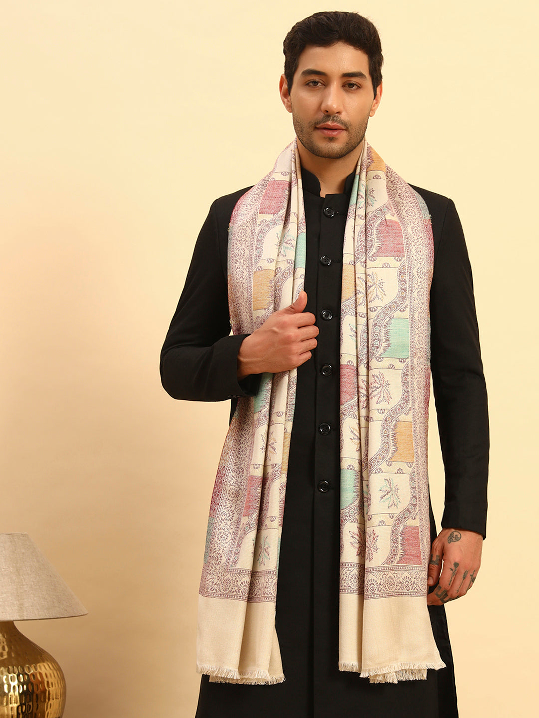 Pashmoda Men Floral Geometry Kaani Stole (Size : 71X203 CM)