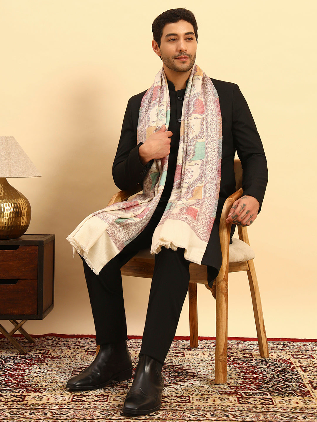 Pashmoda Men Floral Geometry Kaani Stole (Size : 71X203 CM)