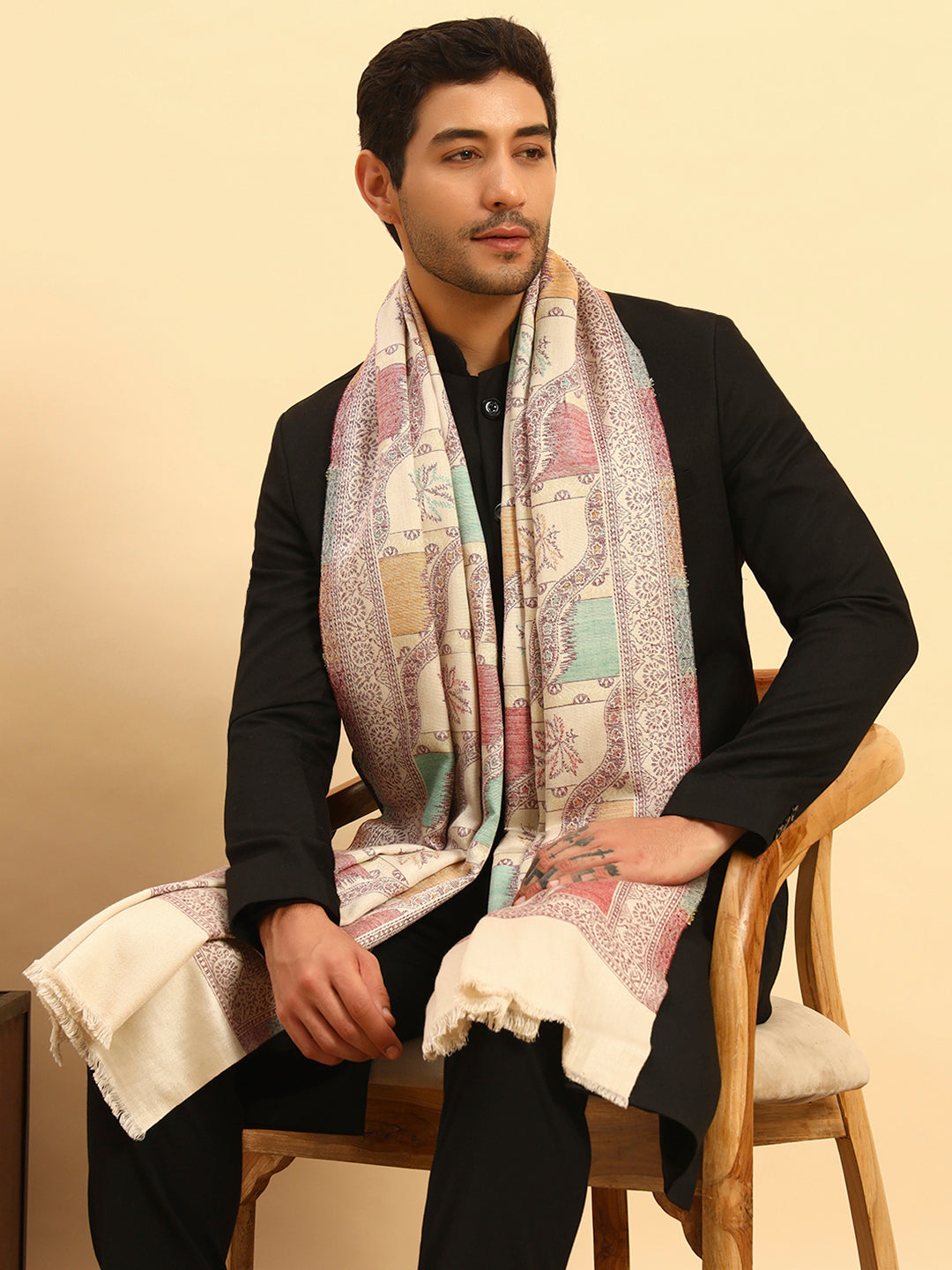 Pashmoda Men Floral Geometry Kaani Stole (Size : 71X203 CM)