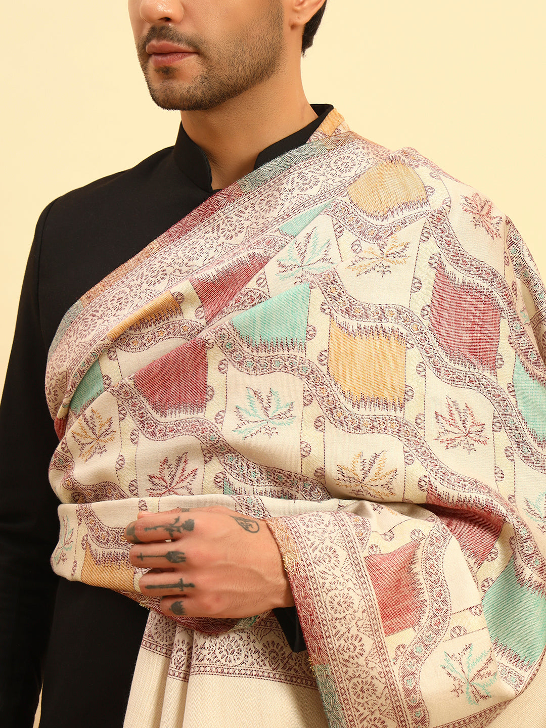 Pashmoda Men Floral Geometry Kaani Stole (Size : 71X203 CM)