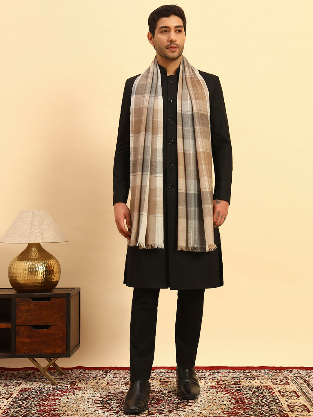 Pashmoda Men Moderen Tartan Woollen Checkered Stole (Size :71X203cm)