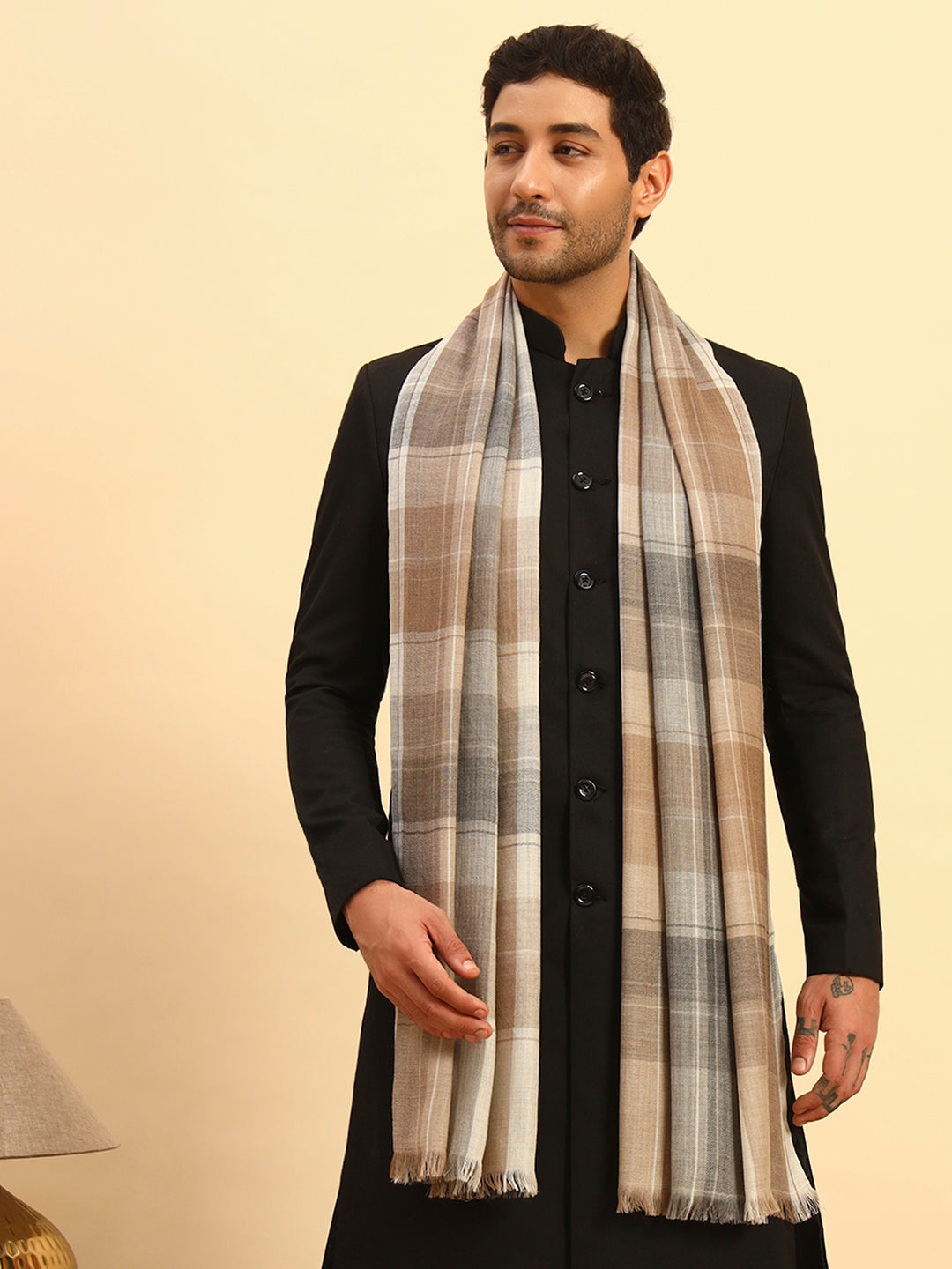 Pashmoda Men Moderen Tartan Woollen Checkered Stole (Size :71X203cm)