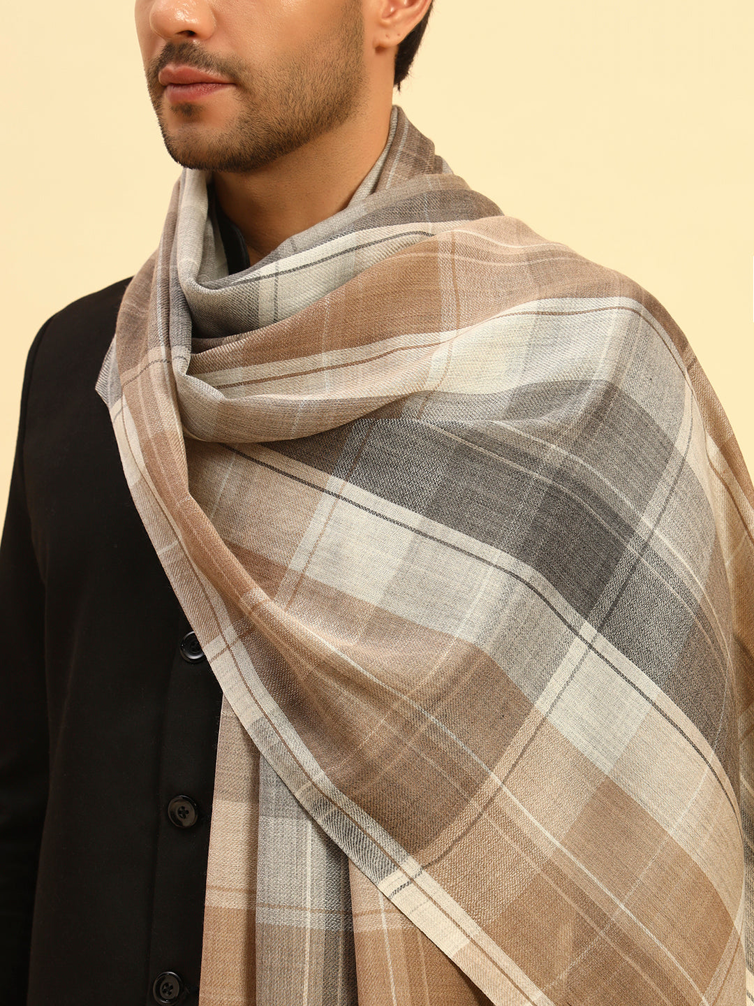 Pashmoda Men Moderen Tartan Woollen Checkered Stole (Size :71X203cm)