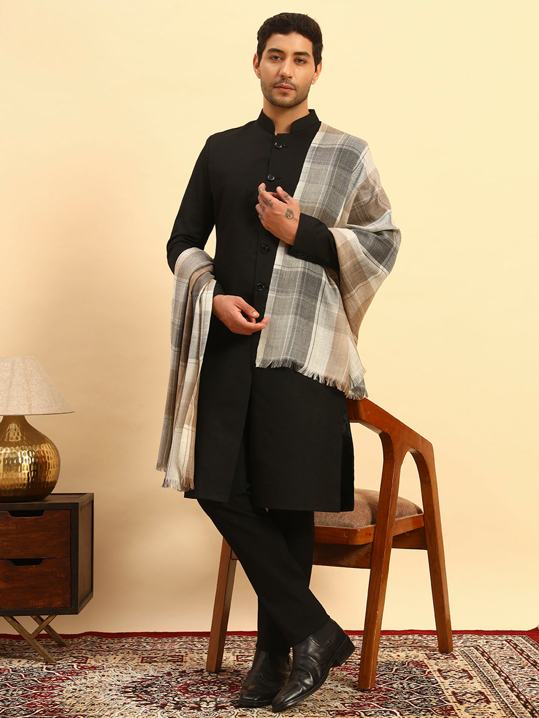 Pashmoda Men Moderen Tartan Woollen Checkered Stole (Size :71X203cm)