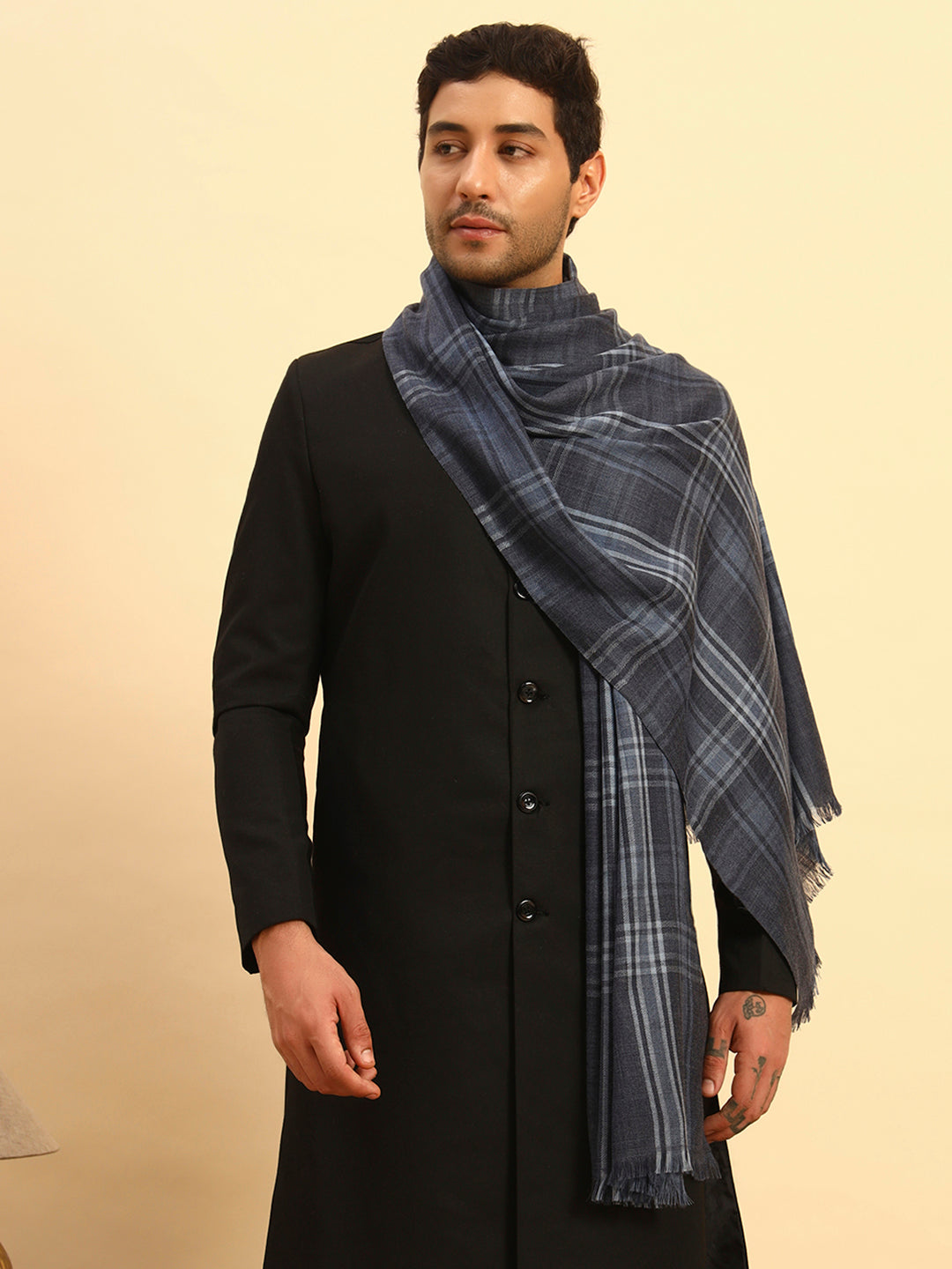 Pashmoda Men Metro Plaid Woollen Checkered Stole (Size : 28x80in, 71X203cm)