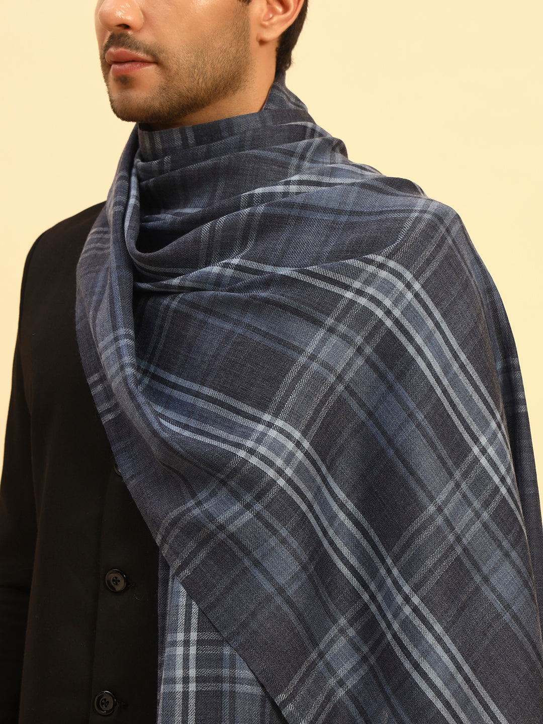 Pashmoda Men Metro Plaid Woollen Checkered Stole (Size : 28x80in, 71X203cm)