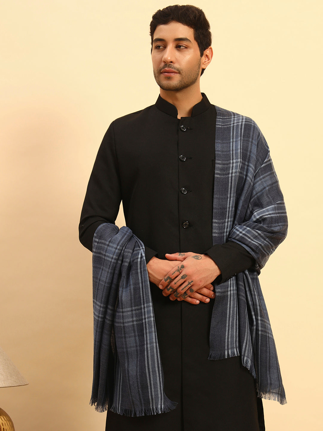 Pashmoda Men Metro Plaid Woollen Checkered Stole (Size : 28x80in, 71X203cm)