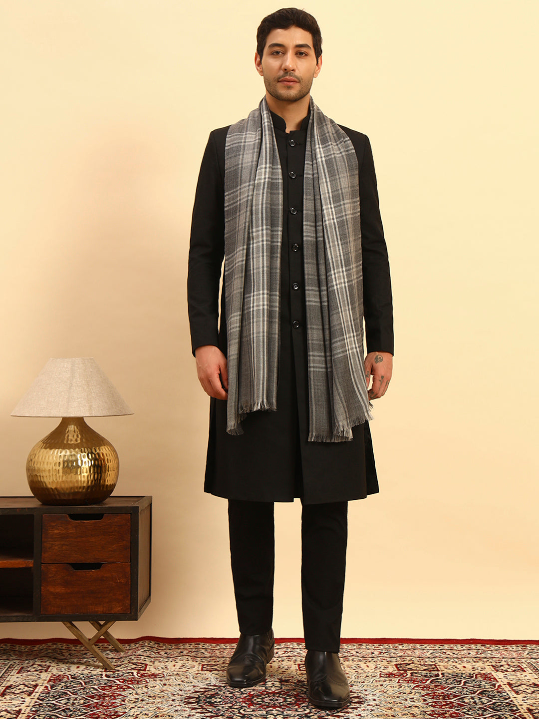 Pashmoda Men Metro Plaid 100% Pure Wool  Checkered Stole (Size : 71X203cm)