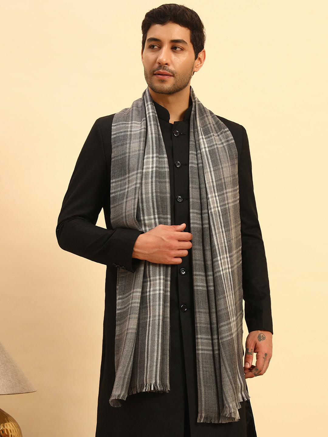 Pashmoda Men Metro Plaid 100% Pure Wool  Checkered Stole (Size : 71X203cm)