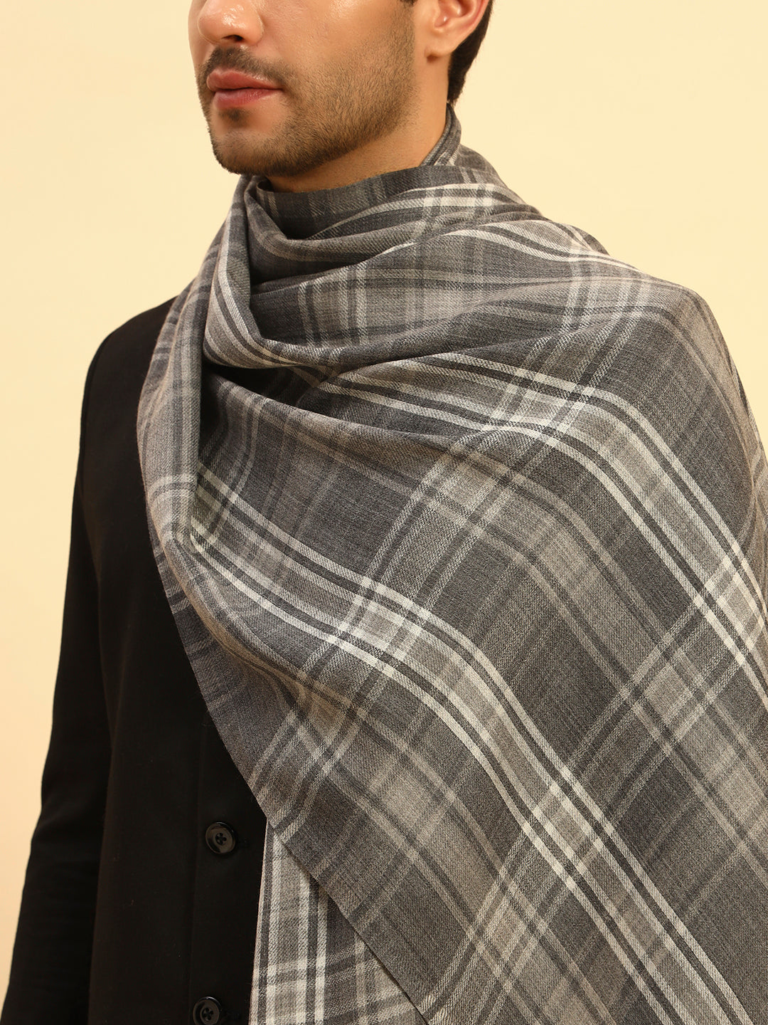 Pashmoda Men Metro Plaid 100% Pure Wool  Checkered Stole (Size : 71X203cm)