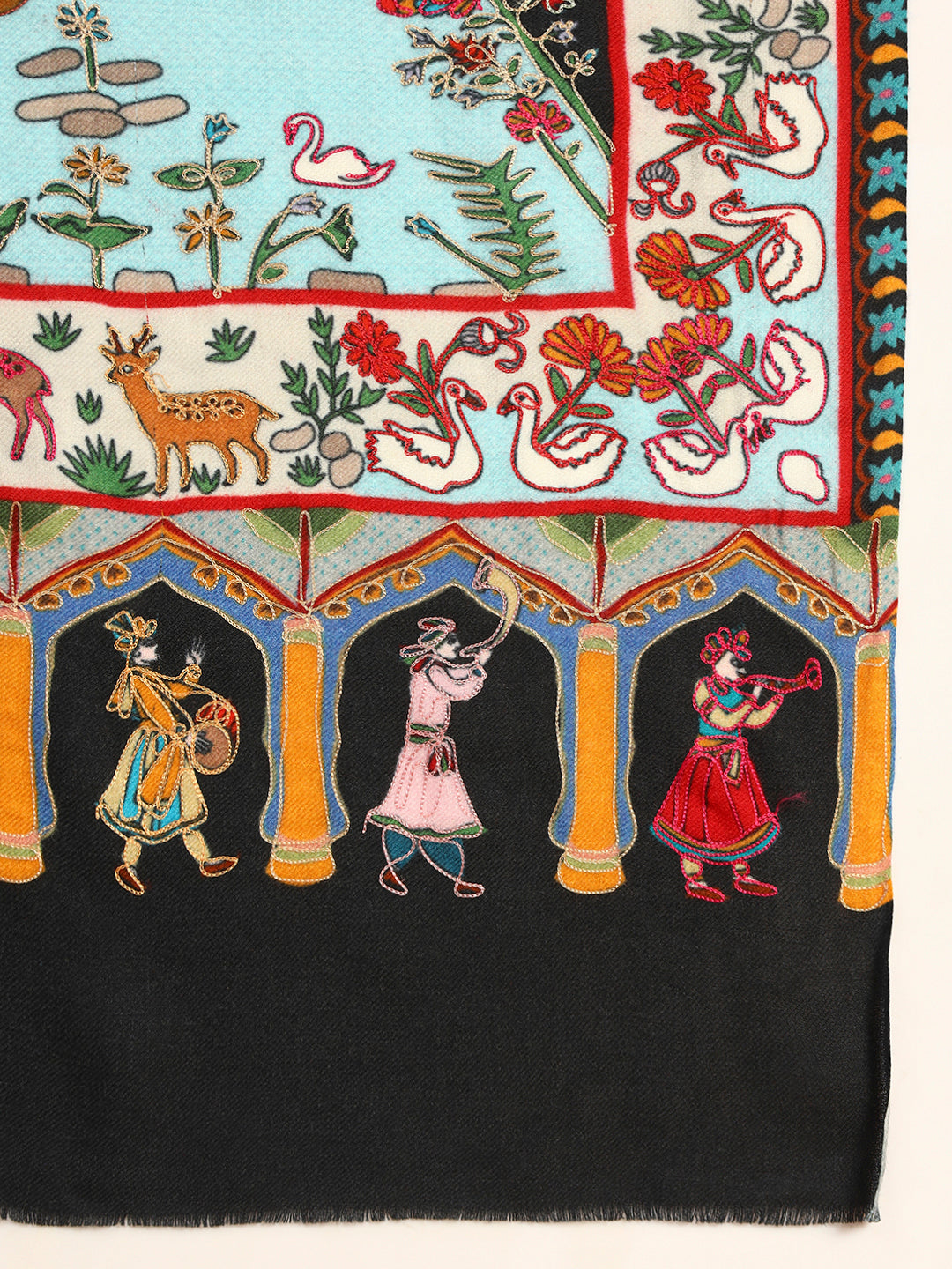 Pashmoda Men Mughal Bagh 100% Pure Wool Fabric Kalamkari Embroidered Shawl (Size: 101x203 CM)