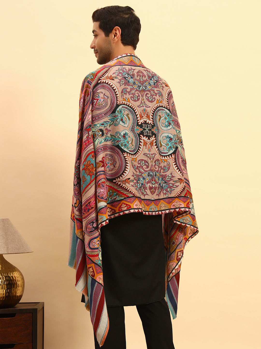Pashmoda Men Rangdil 100% Pure Wool Fabric Kalamkari Embroidered Stole (Size-28:71x203cm)
