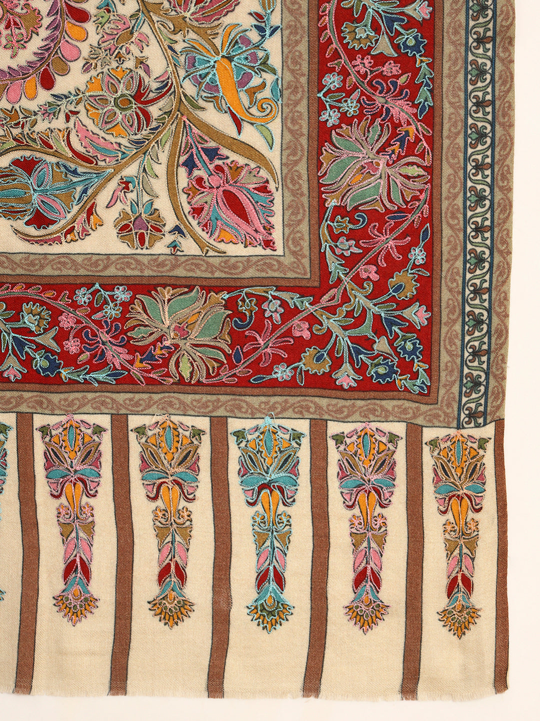 Pashmoda Men Rangkalam 100% Pure Wool Fabric Kalamkari Embroidered Shawl (Size: 101x203 CM)